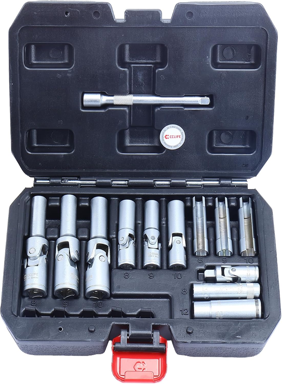 CCLIFE Glühkerzen Steckschlüssel Satz 3/8 Zoll und 1/4 Zoll 18tlg