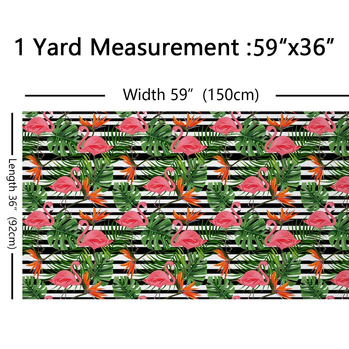 Tropikalna tkanina tapicerska firmy The Yard, tkanina z liśćmi palmy flaminga do tapicerki i projektów DIY, letnia kwiatowa linia w paski, wodoodporna tkanina zewnętrzna, 5 metrów, dł. 460 x szer. 150