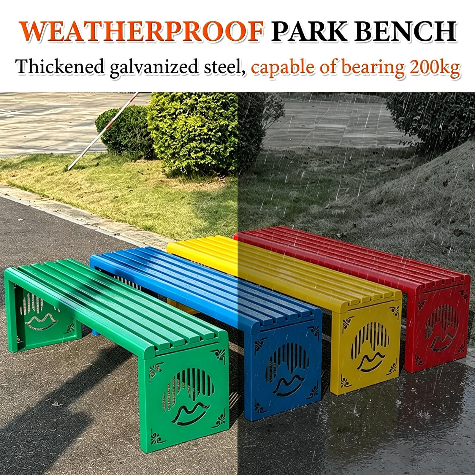 Panchina da Esterno Resistenti Alle Intemperie Panchina da Giardino 2 Posti Panca da Esterno in Acciaio Zincato per Parchi Centri Commerciali Portata Massima 200kg(Orange,100x40x45cm)