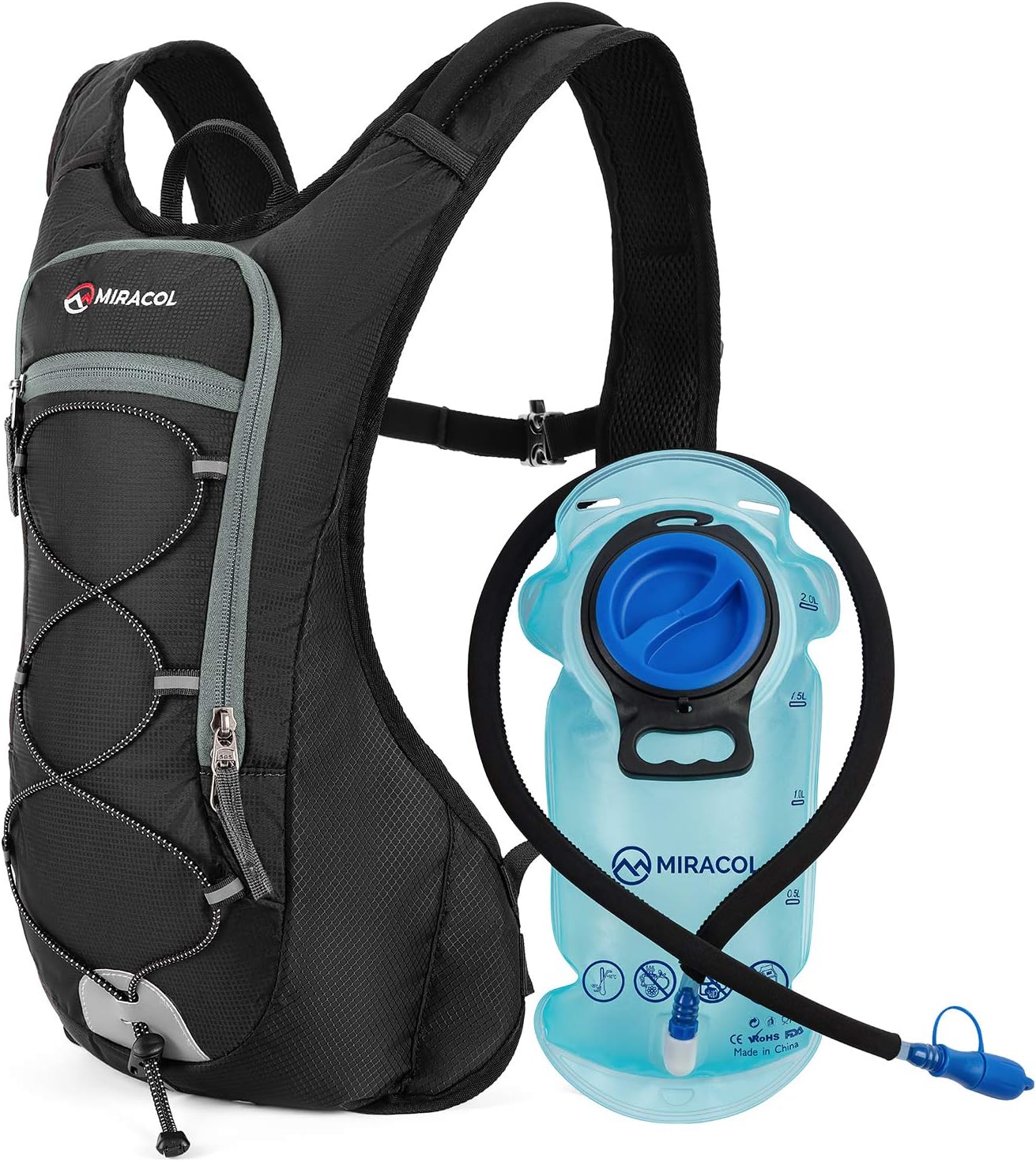 MIRACOL Hydration Backpack, Small Water Backpack with 2L BPA-Free Bladder, Lightweight Hydration Pack for Running Hiking Climbing Biking Cycling Skiing Fits Men Women & Kids (Black) : Sports & Outdoors