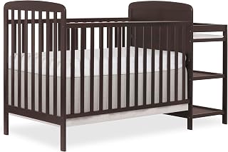 Dream On Me Anna 3-in-1 Convertible Crib and Changer, GREENGUARD Gold | Storage Shelves, Converts to Day & Toddler Bed, 3 Mattress Height, BSA Verified, 50 Lb Limit, Non Toxic Finish, Chocolate