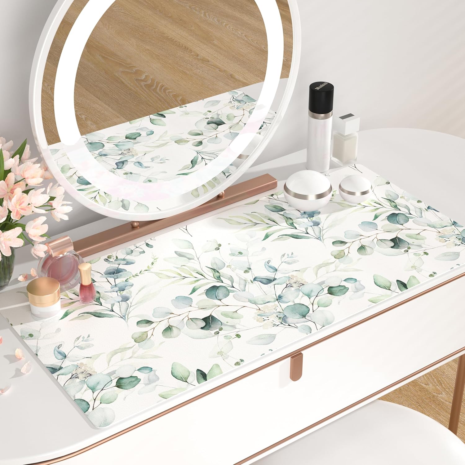 QIYI Large Mouse Pad, Cute Green Leaves Desk Mat for Desktop, Women Girls Office Décor Desk Accessories, PU Leather Waterproof Gaming Mousepad, Eucalyptus Leaf Desk Pad Computer Mat, 31.5" x 15.7" - Image 6