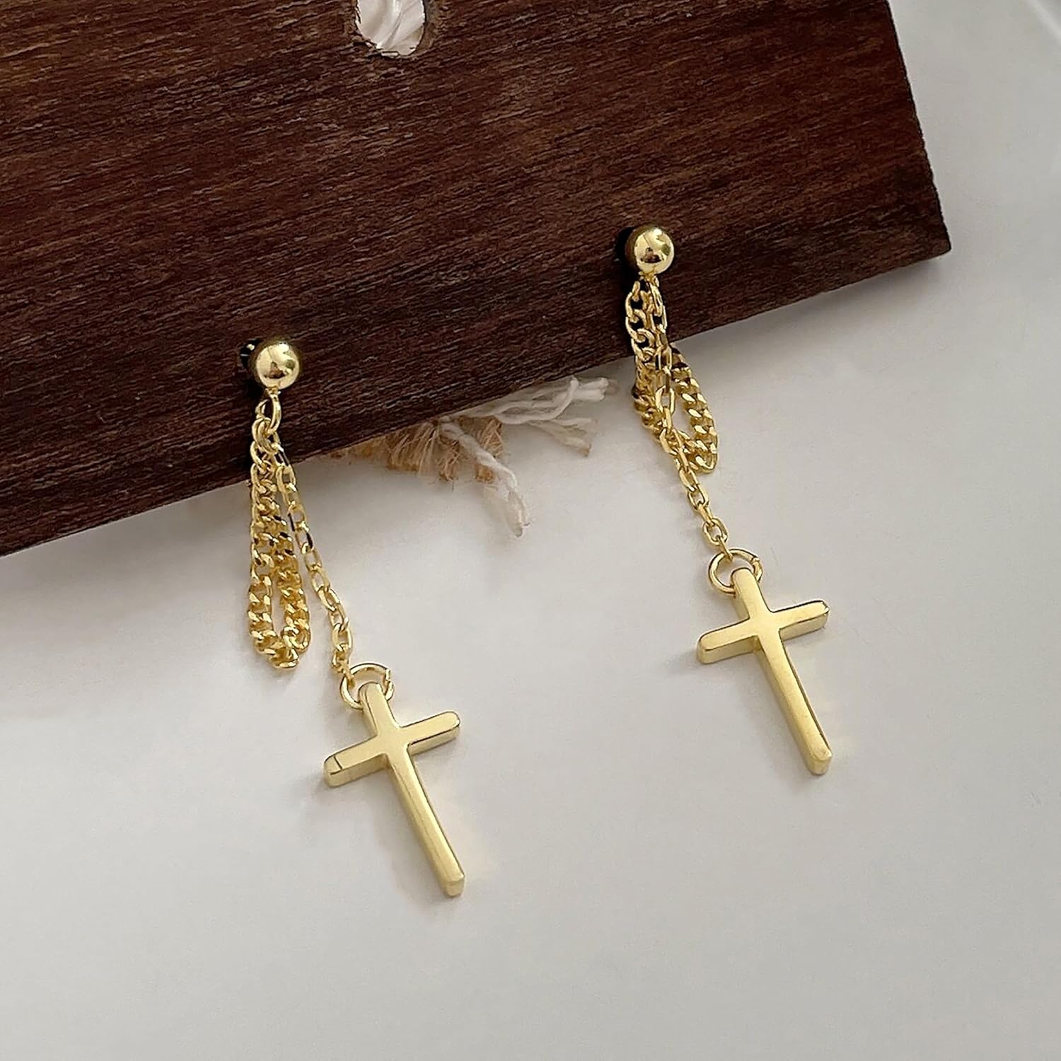 CZ Moon Cross Chain Studs Earrings for Women,925 Sterling Silver Love Heart Teardrop Chain Dangle Earrings to Daughter 14K Gold Plated Minimalist Bar Dangle Earrings Wedding Valentine Day Jewelry Gift - Image 7