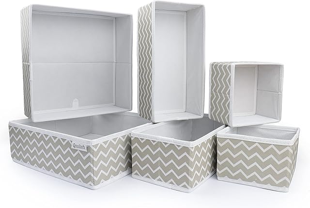 Qoolish Drawer Organiser Set of 6 Sturdy Draw Organizer to sort Your bedroom, Wardrobe and Drawer - Tidy Up Your Space with our Collapsible Clothes Organiser for Shirts, Ties, Socks, Bras, UnderwearÉ