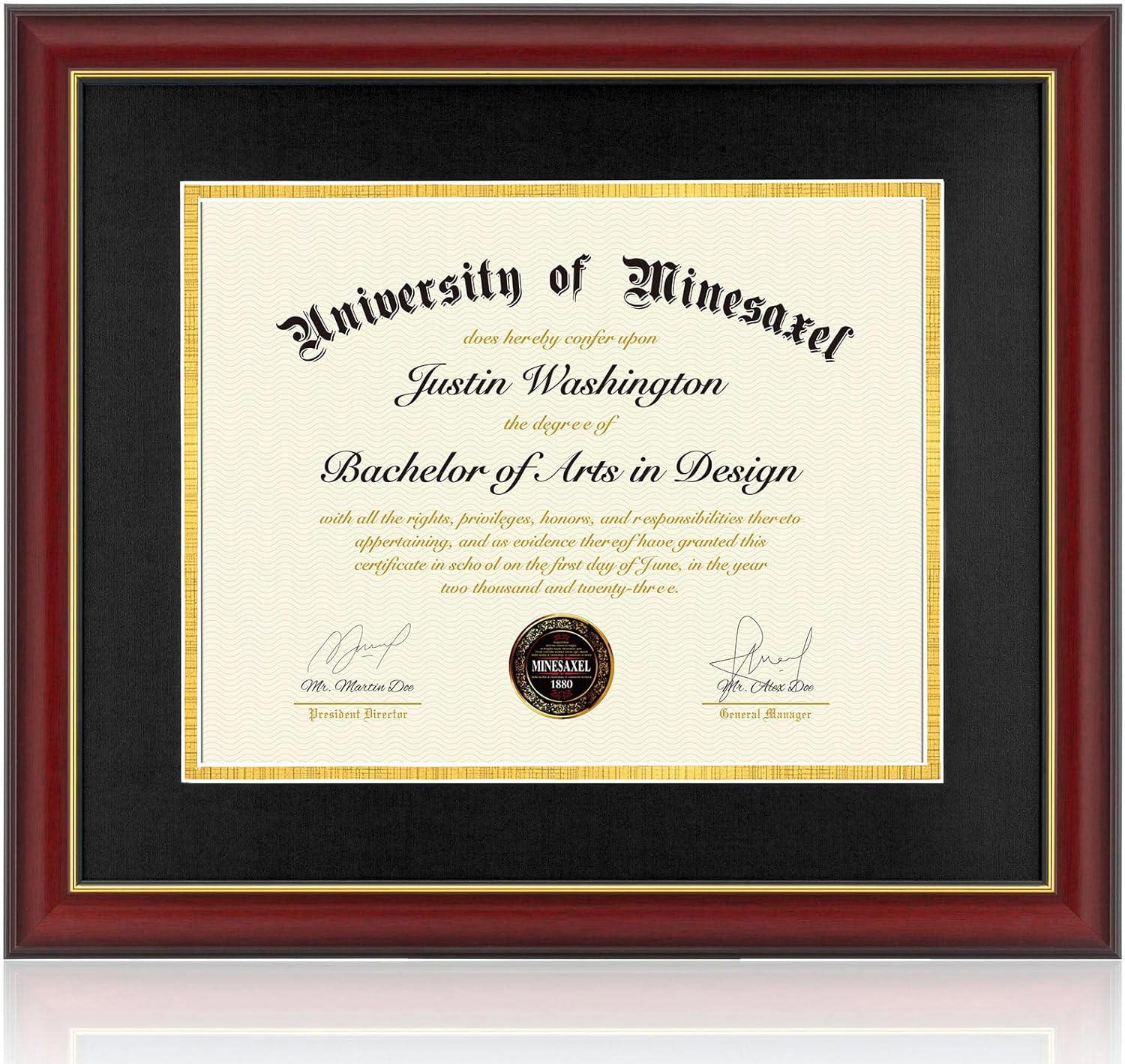 Diploma Frame 14x17 with Black Mat Fits Document, Certificate or 16x20 Picture without Mat, 17x14 Cherry Red Frame for Wall Mounting