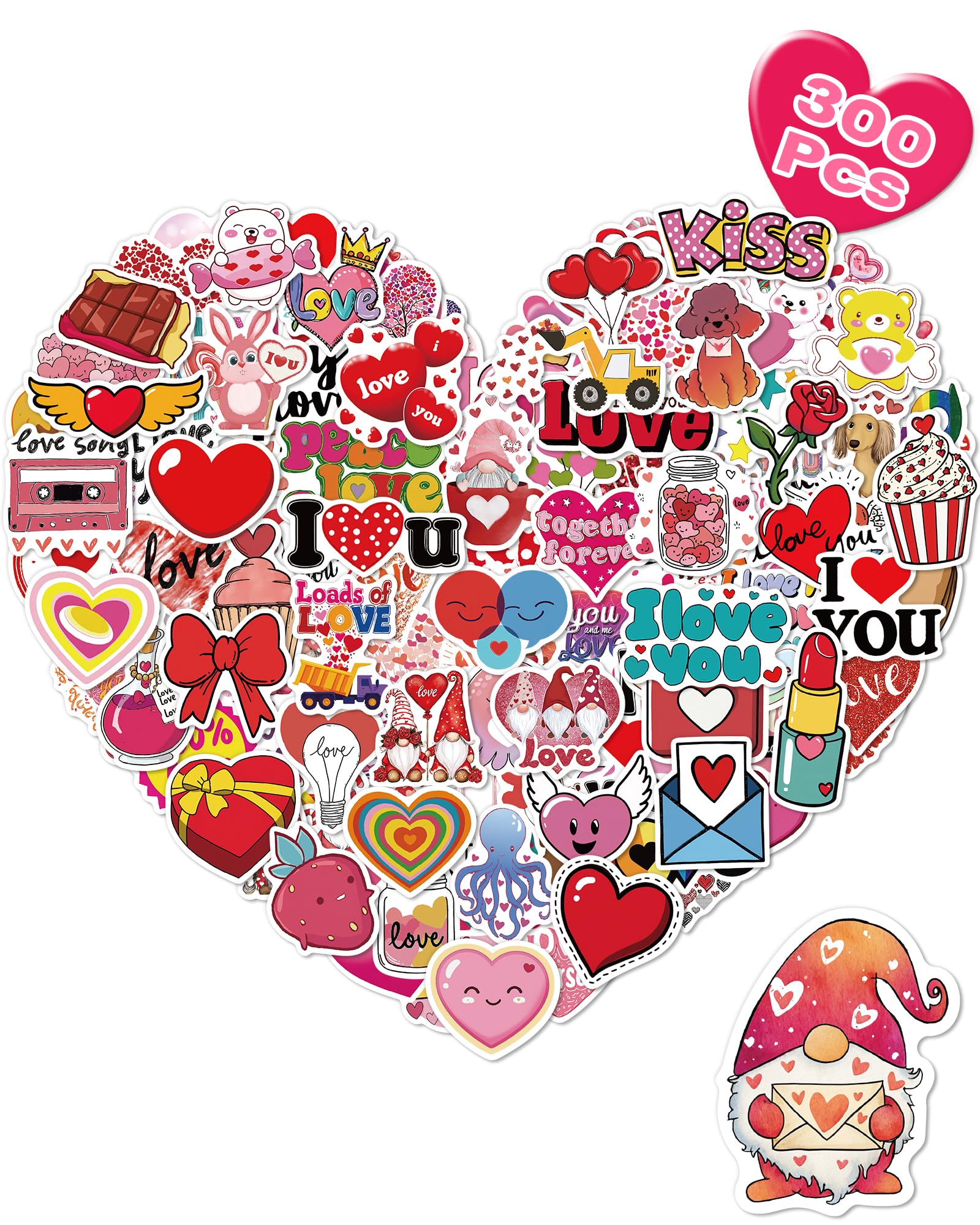 300 Pcs Valentines Day Stickers, Bulk Valentines Day Gifts, Heart Stickers Crafts for Kids Classroom School, Party Favors Decorations for Kids Teens