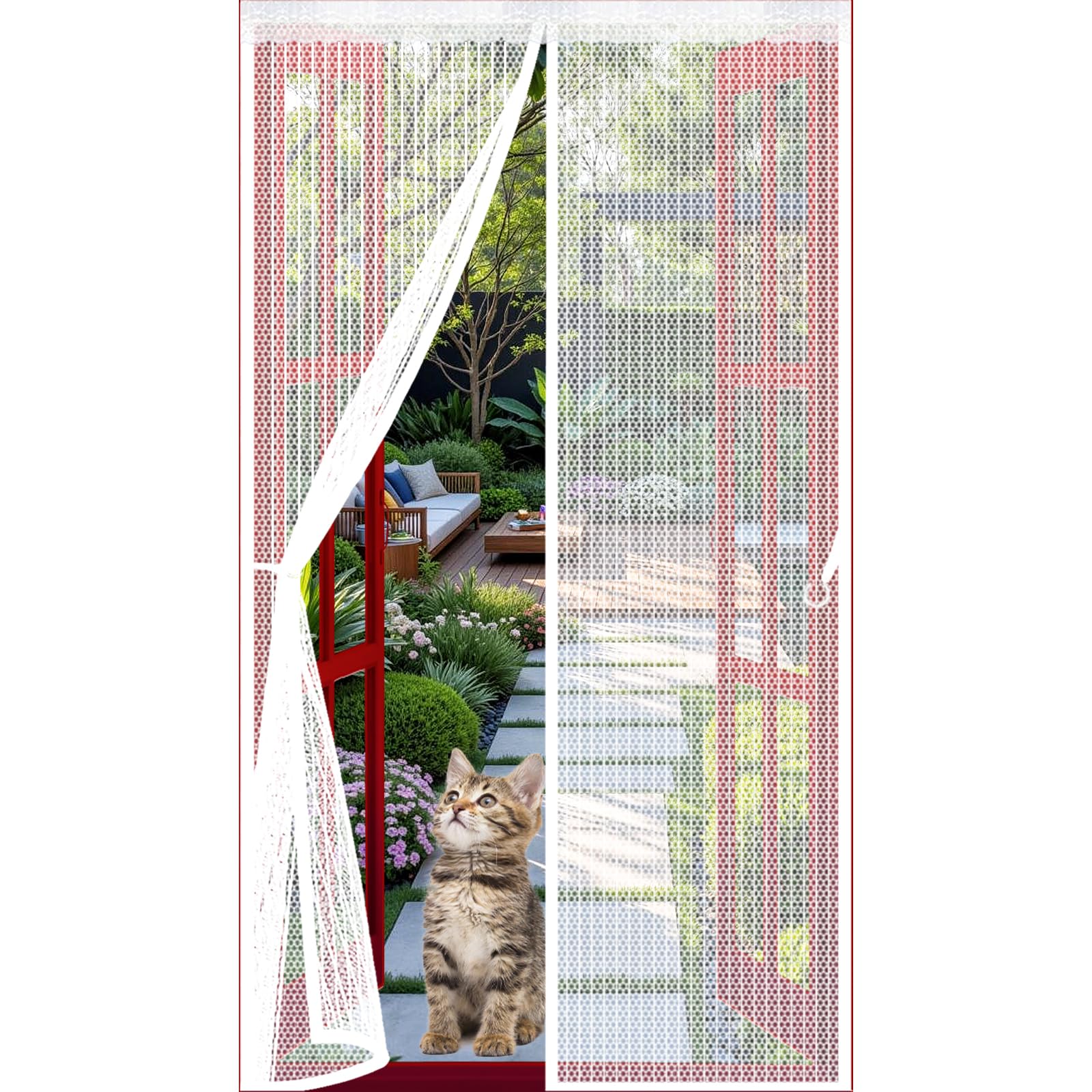 Lijiao White Fly Screens For Doors 122 X 185 Cm With Powerful Magnets And Full Frame Hook&Loop, No Gap, Keep Bugs Out Lets Fresh Air In, Fly Insect Screen Mesh Door Curtain Kid And Pet Friendly,