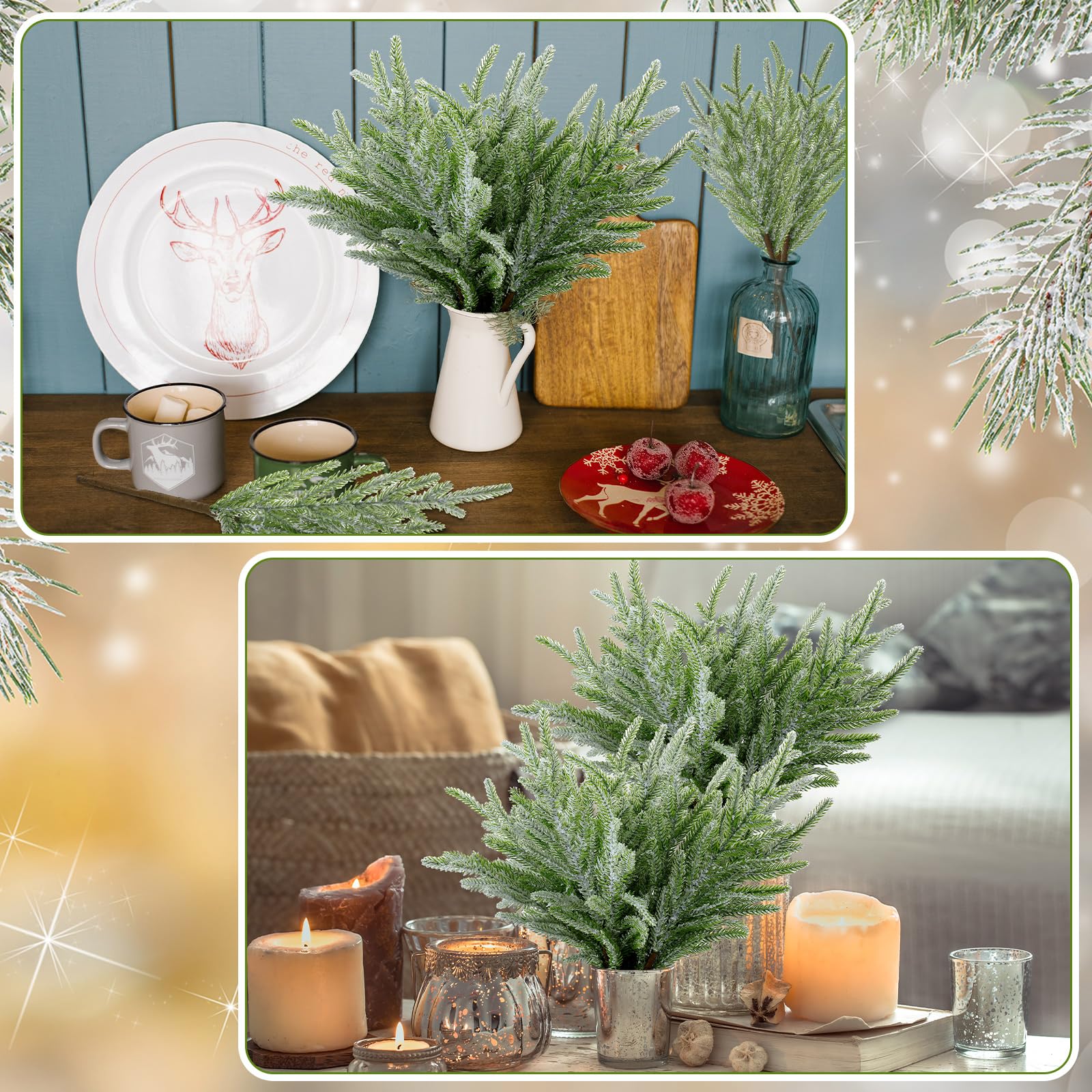 Chuangdi 12 púas artificiales para árbol de Navidad de 16 pulgadas, ramas de pino artificiales de Norfolk para árbol de Navidad, jarrón, corona, manualidades, arreglos florales, decoración del hogar,