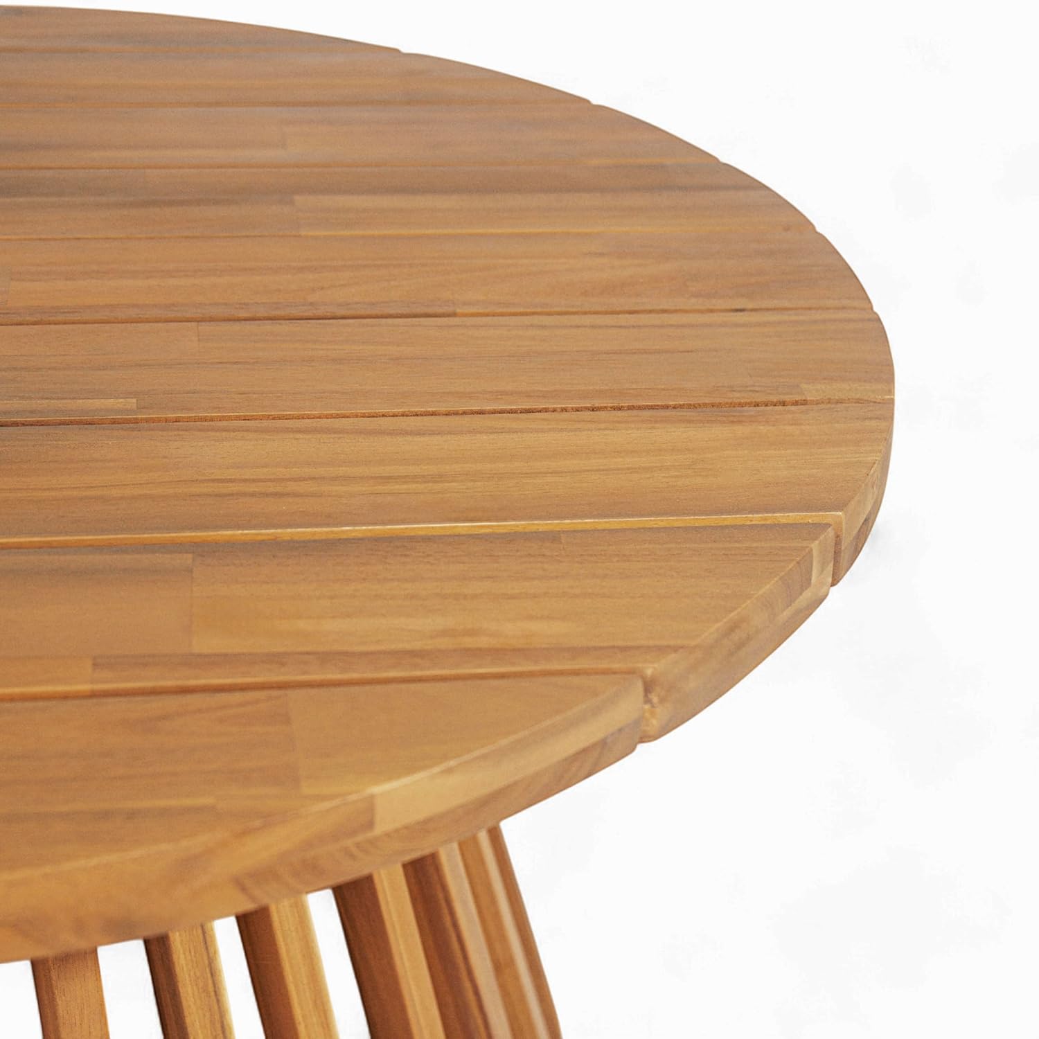 Christopher Knight Home Hakee Acacia Wood Patio Coffee Table, Round Table with Unique Wooden Base for Backyard, Balcony, Stylish Indoor/Outdoor Table, Easy Assembly, 31.5" x 31.5" x 16", Teak