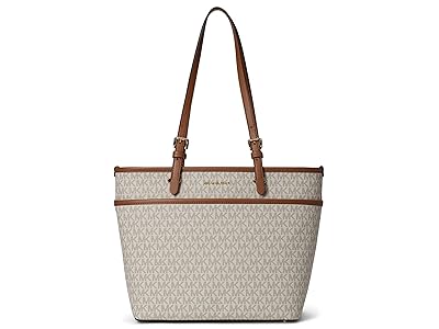 MICHAEL Michael Kors Winston Medium Top Zip Pocket Tote Handbags Vanilla/Acorn, Canvas/Polyester/Polyurethane