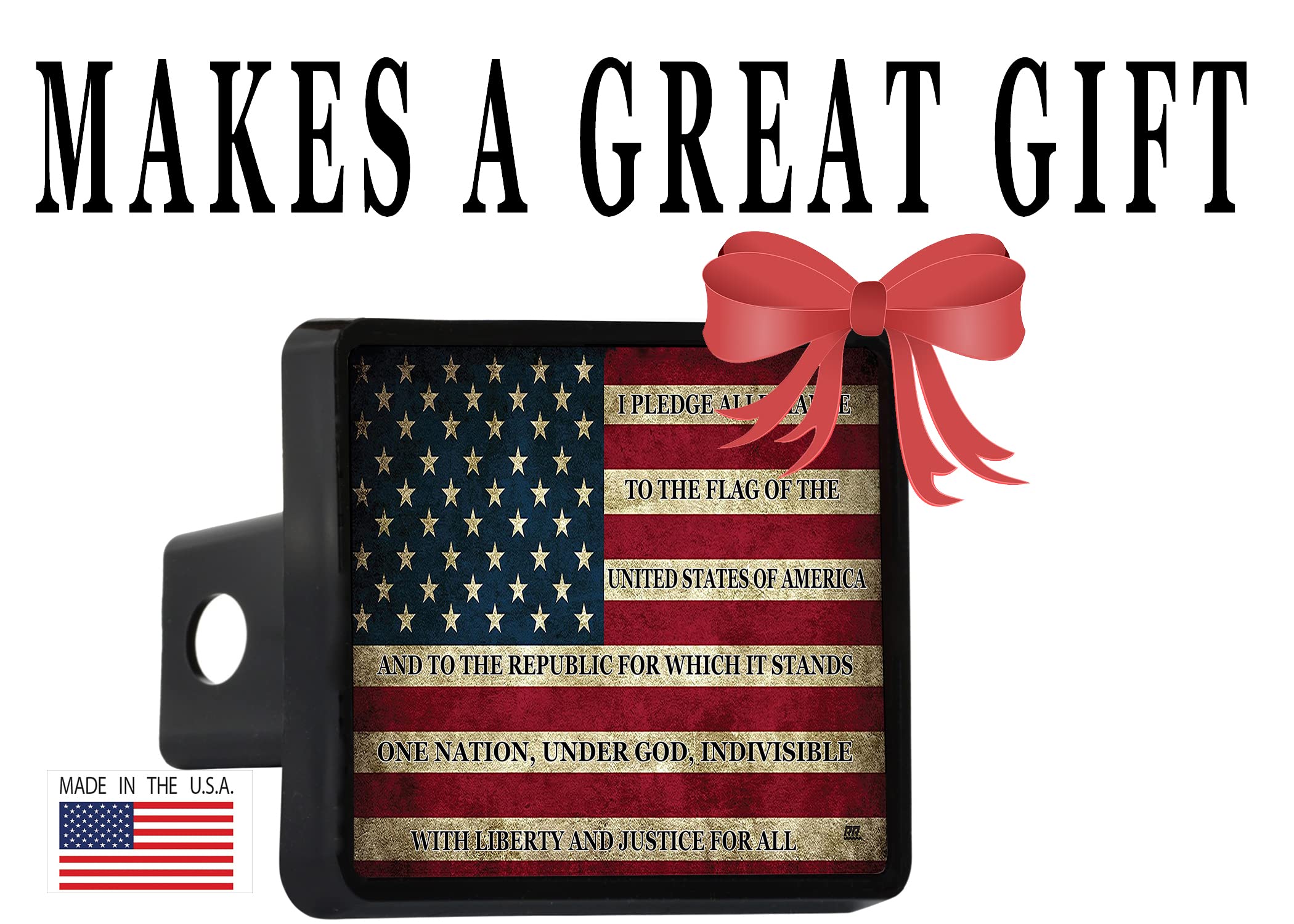 Rogue River Tactical USA American Flag Trailer Hitch Cover Plug US Patriotic Vintage Pledge of Allegiance
