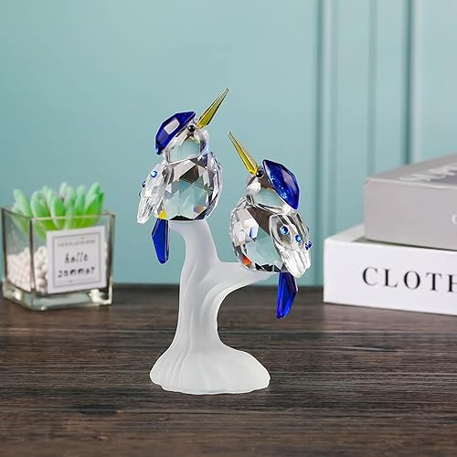 Miniatura 3 de Qianwei Figura coleccionable de martín pescador de cristal azul, figura de pájaro hecha a mano, figuras coleccionables de animales de cristal,