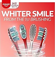 Vista 2 de Colgate 360 Optic White Advanced Whitening Cepillo de dientes para adultos mediano con copas blanqueadoras, ayuda a blanquear los dientes y elimina