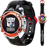 Accutime Transformers LCD Digital Watch for Kids - Iconic Autobot Design, Flashing LED Lights, Black and Red Durable Strap, Comes in Collectible Tin Box