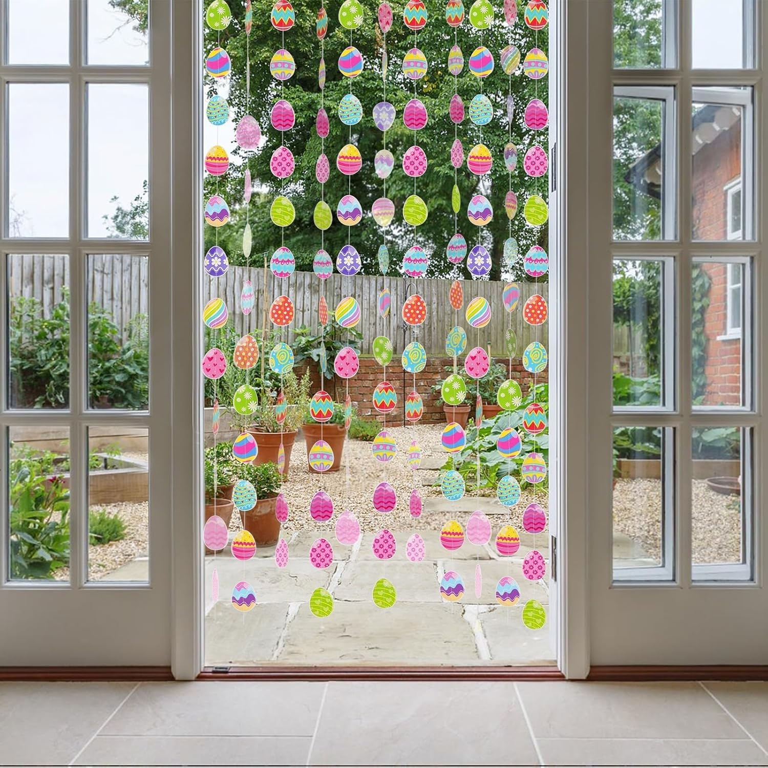 AhfuLife Easter Egg Garland Decorations, Happy Easter Paper Banner Party Decorations 6pcs Hanging Eggs for Home Party Favors Supplies