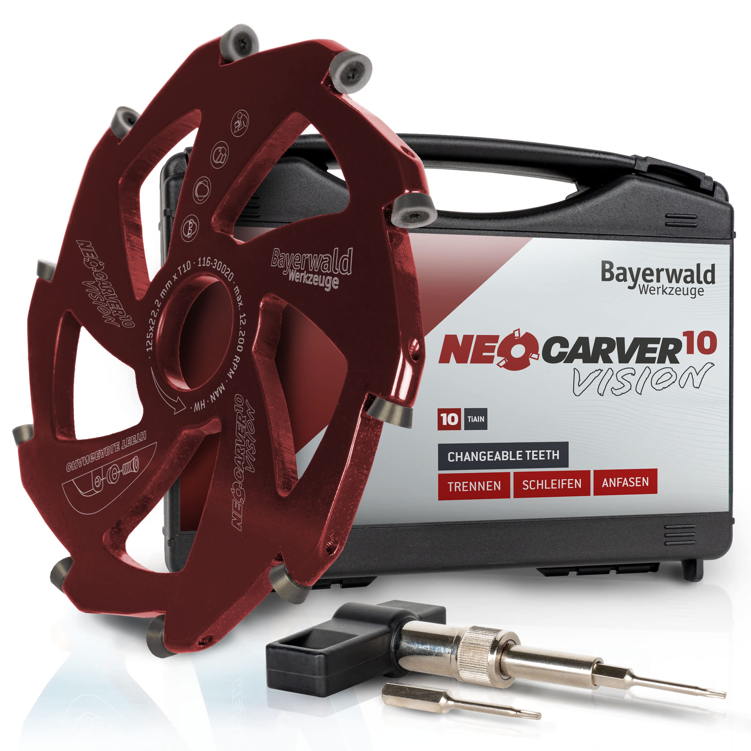 Bayerwald NeoCarver 10 Vision – tarcza frezarska z twardego metalu do aluminium – aluminiowy Carver pasuje do szlifierek kątowych – Ø 125 mm x 22,2 mm / 10 zębów