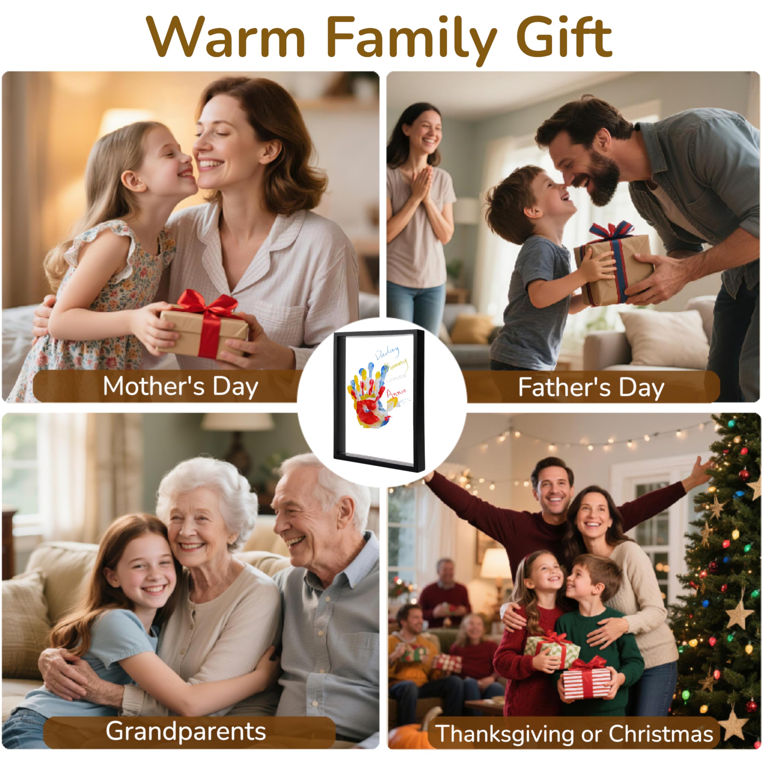 Kit de marco de huellas de manos familiares para 4 con 12 colores de pintura y 12 bolígrafos, divertido recuerdo de huellas de manos, regalos familiares para Navidad, Día de la Madre, Día del Padre