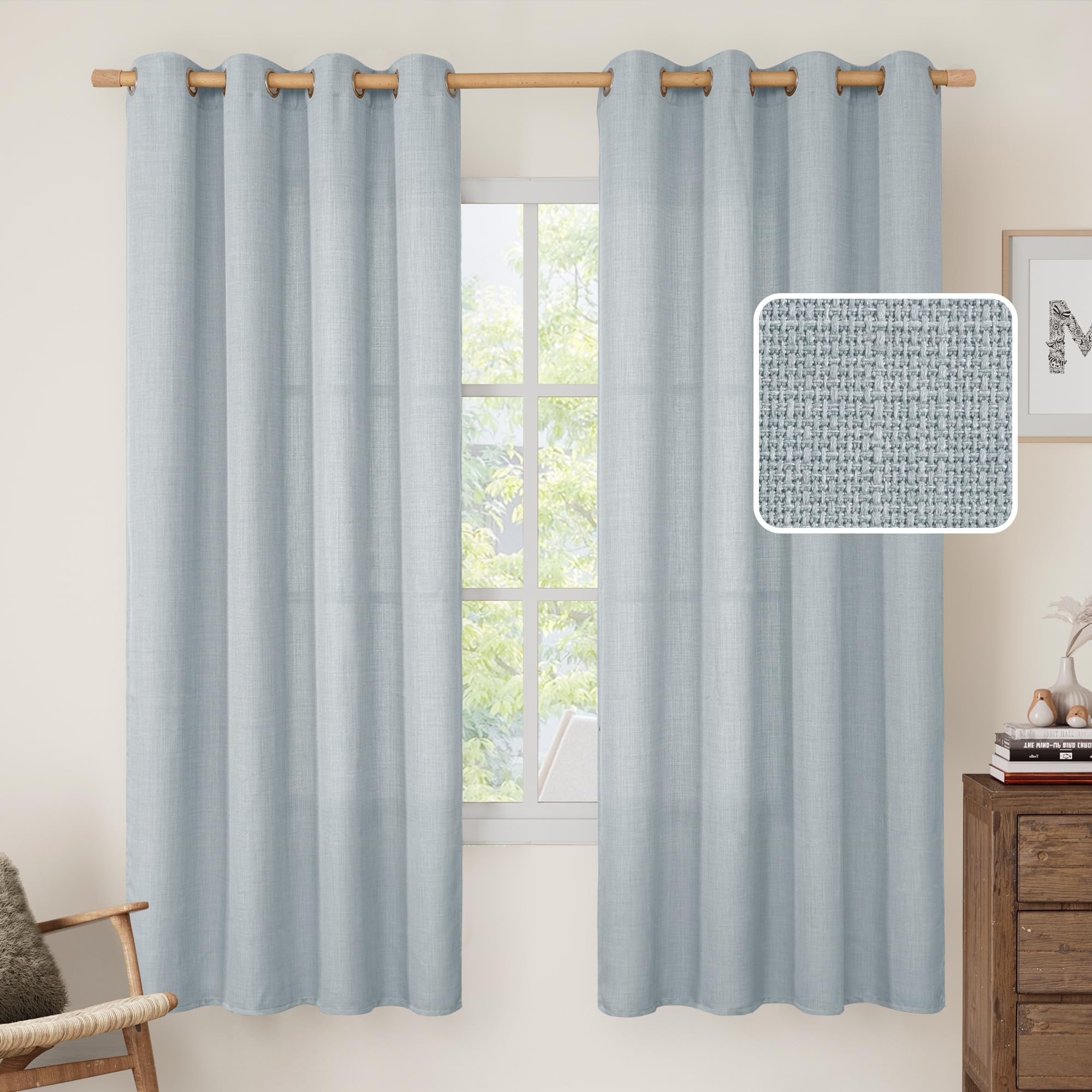 LAMIT Light Filtering 72 inch Long Linen Curtains for Living Room 2 Panels