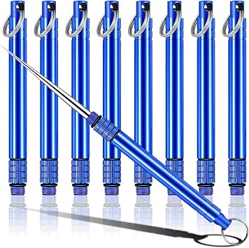 Metal Titanium Toothpicks, 8Pcs Blue Reusable Keychain Telescopic Toothpick with Titanium Protective Case Holder, Multifunctional Stainless Steel Toothpick for Travel Picnic Camping
