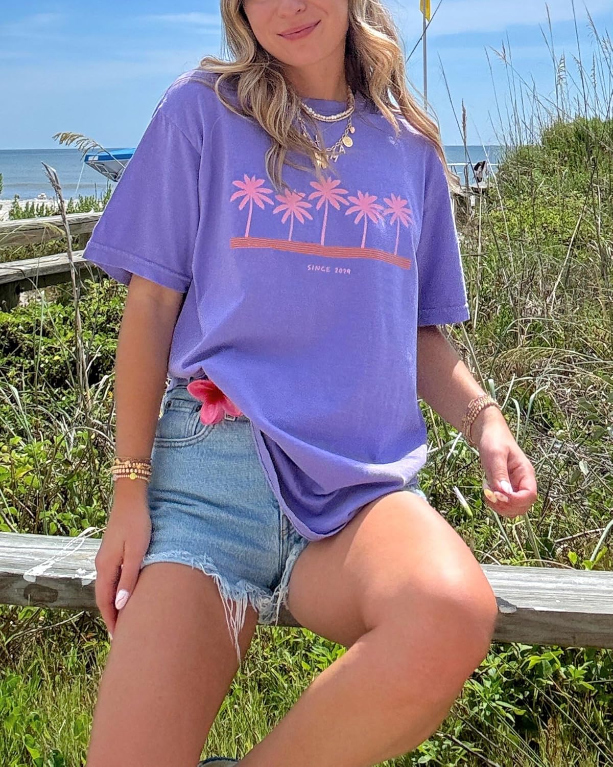 Womens Oversized Vintage Flower T-Shirts Preppy Western Graphic Tees Tops Y2k Ocean Coastal Summer Beachy T Shirts - Image 5