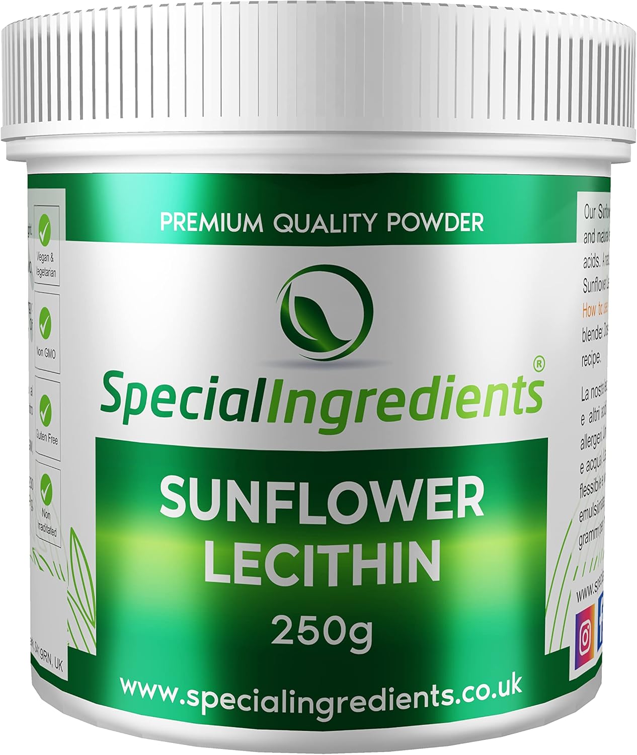 Sunflower Lecithin Powder 250g Premium Quality, Vegan, NonGMO, Gluten