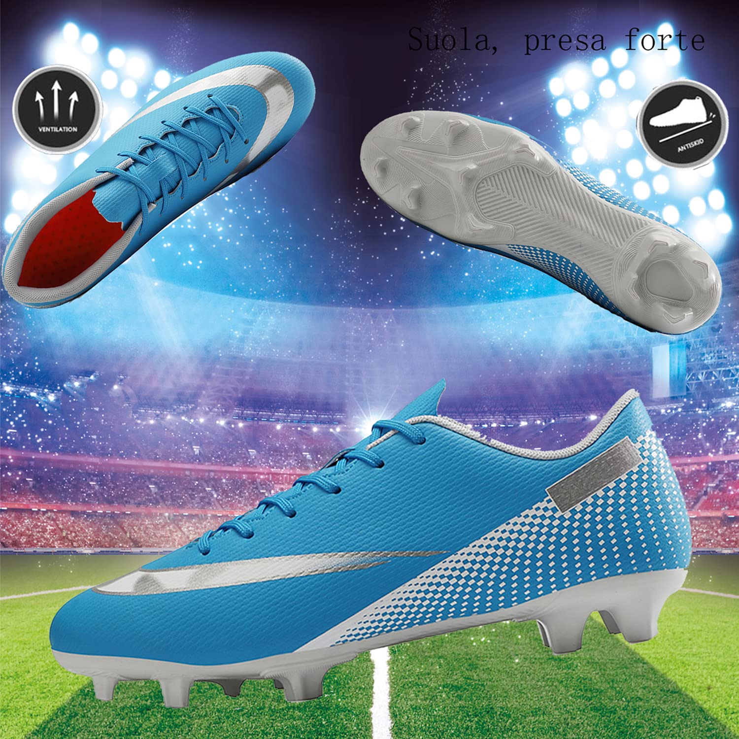 VTASQ Scarpe da Calcio Uomo Professionale Sportivo all'aperto Spike Tacchetti Training Scarpe da Calcetto