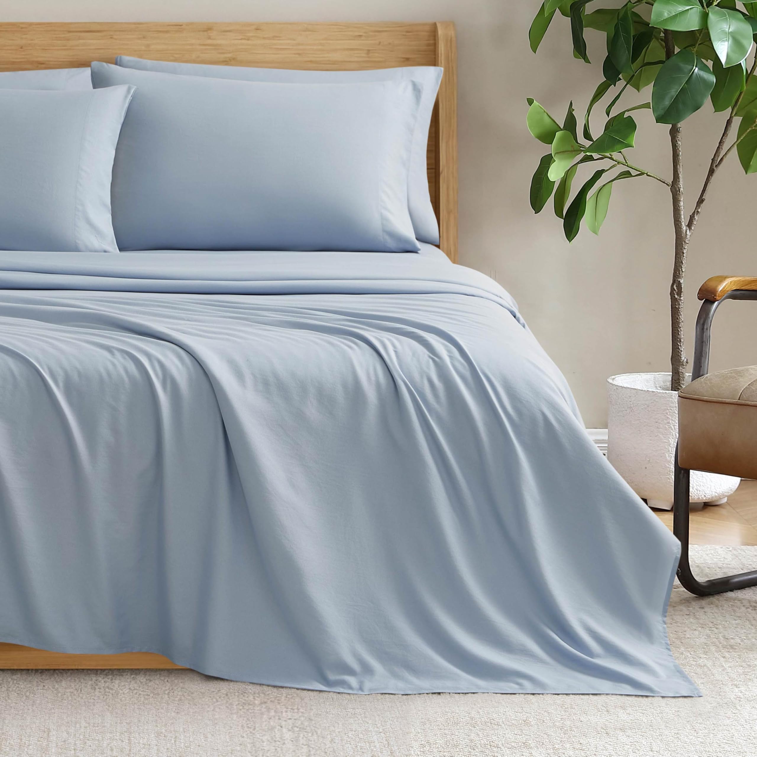 Jessica Simpson Solid Microfiber Sheet Set with Extra Pillowcases, Soft Lightweight 100% Polyester Bedding, Celestial Blue, Twin