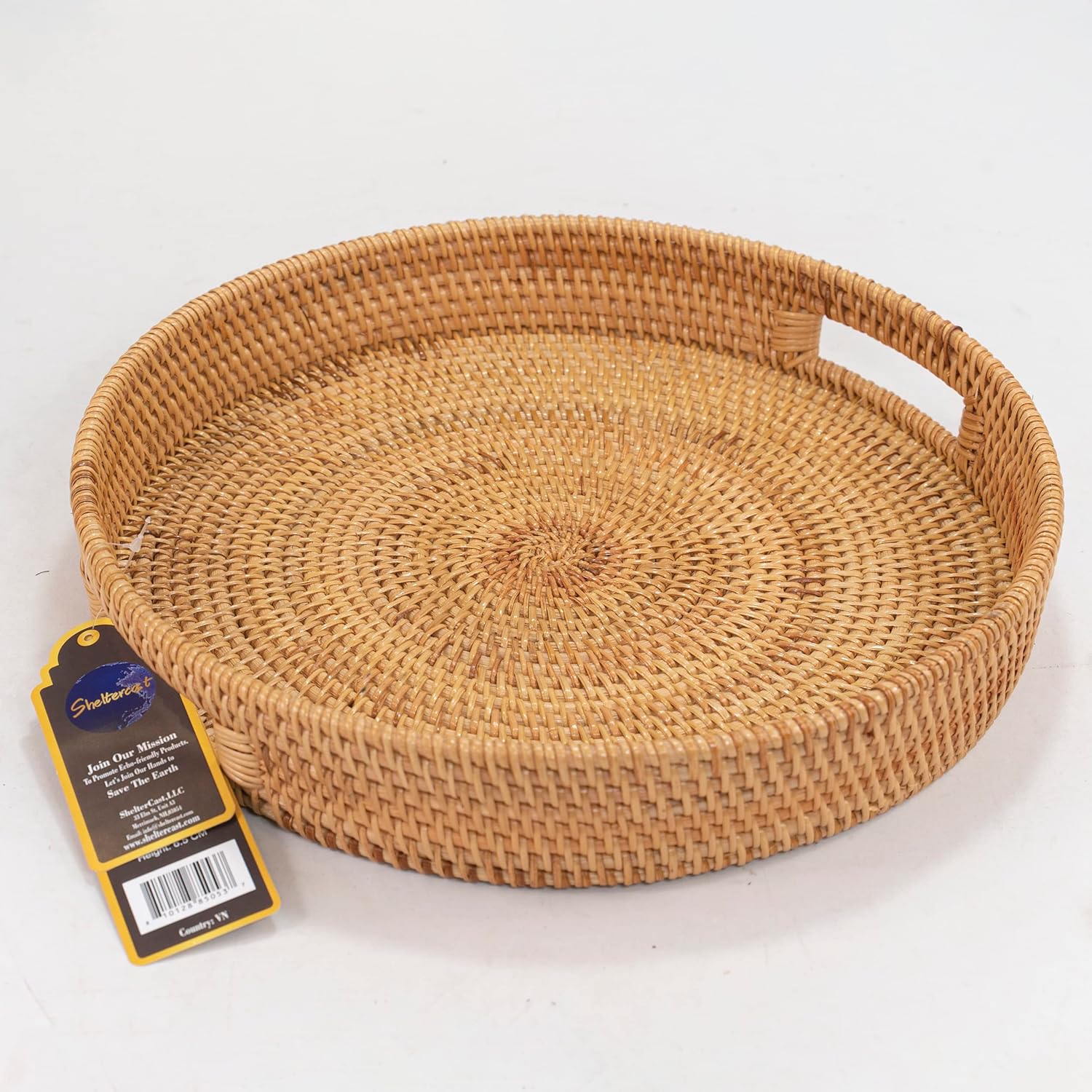 Rattan Round Serving Tray, Hand Woven Serving Basket with