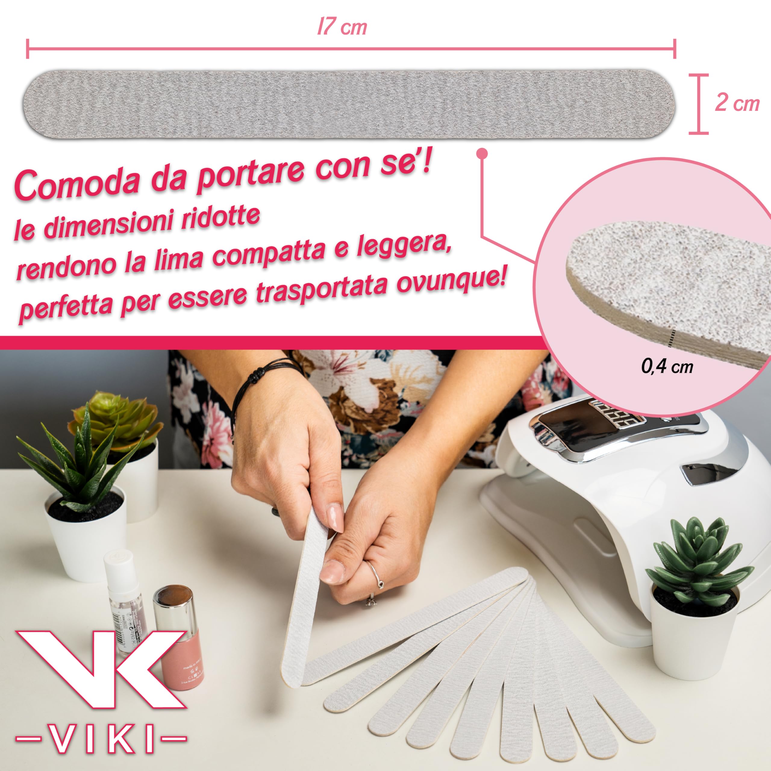 VIKI Set 100 Lima Unghie Professionale 100/180 Doppia Grana, Lime Unghie per Manicure e Pedicure, Unghie Naturali, Gel, Acrilico e Semipermanente, Lime Delicate e Resistenti ideale per centri estetici