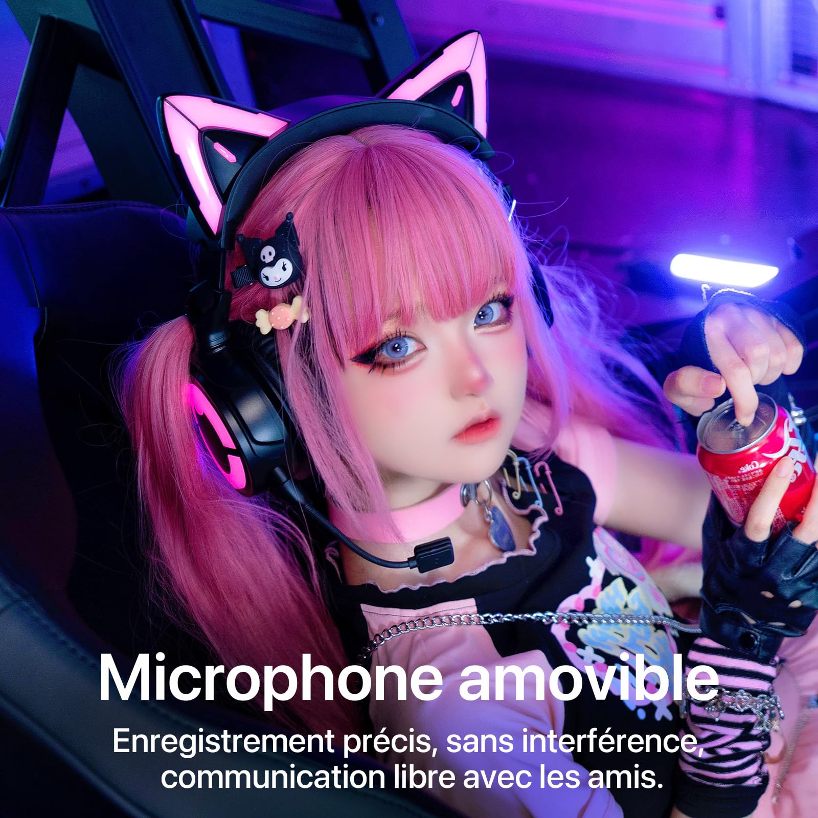 YOWU Casque de Jeu RGB Cat Ear 4, sans Fil et Filaire amélioré avec Microphone HD Amovible – Réduction du Bruit, stéréo Double Canal et éclairage et Effet Personnalisables Via l'application (Noir)