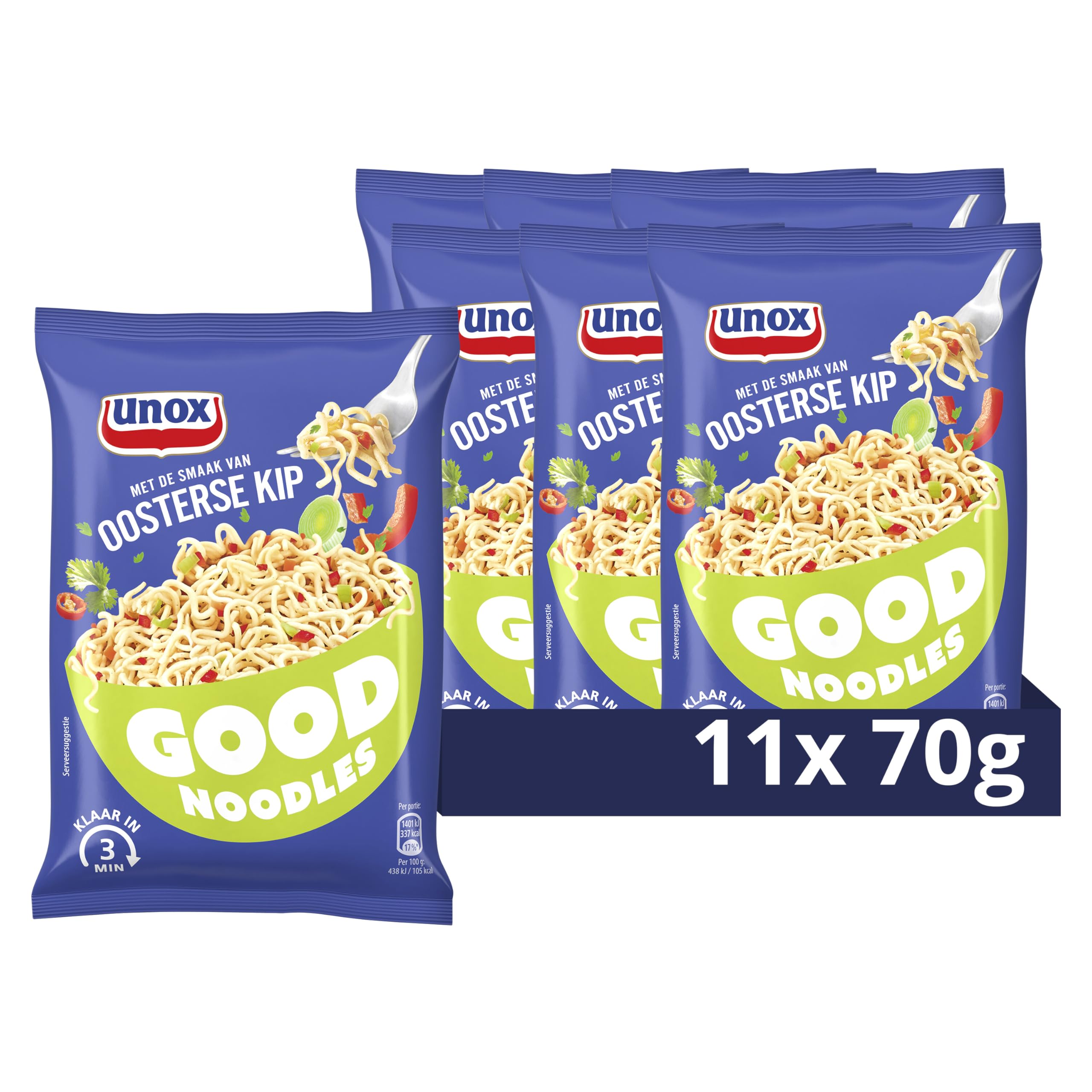 Unox Oosterse Kip Good Noodles, een snelle snack voor de lekkere trek - 11 x 70 g - Voordeelverpakking
