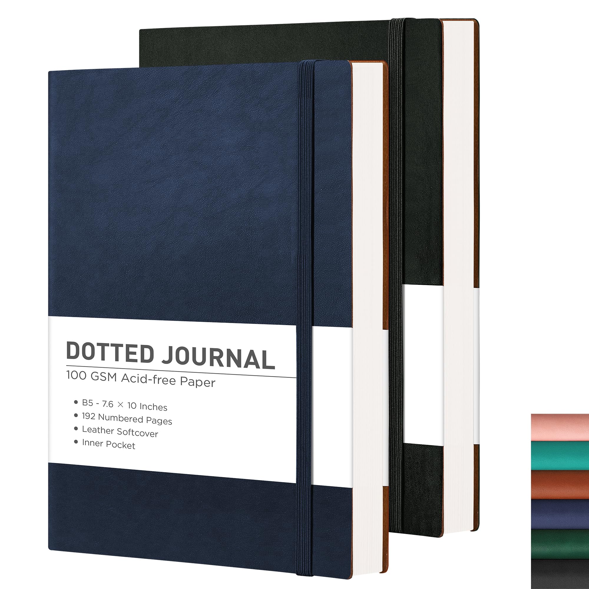 Cuaderno punteado mediano 7.6 x 10 con tapa blanda de cuero negro azul