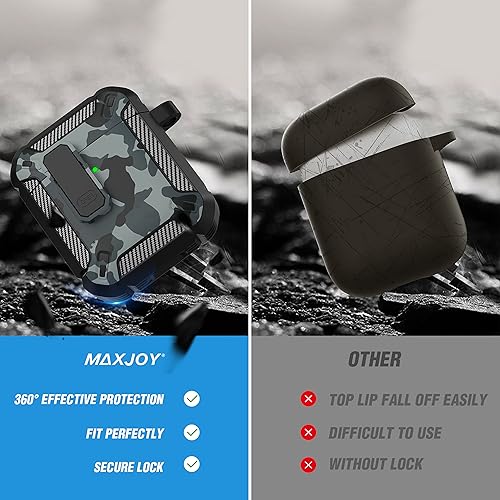 Miniatura 3 de Maxjoy Funda para AirPods de 2 generación, funda para AirPods con bloqueo Gen 2, carcasa rígida resistente a prueba de golpes con kit limpiador de