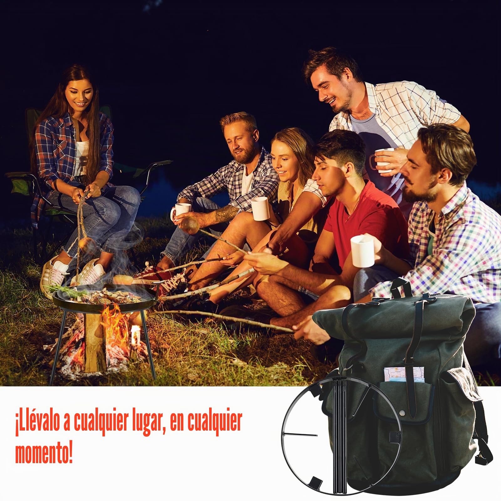 Trípode de fogata para cocinar, trípode portátil para fogatas para Acampar al Aire Libre, Soporte de trípode de Horno holandés de Hierro Fundido Resistente, Equipo de Cocina de Fuego Abierto
