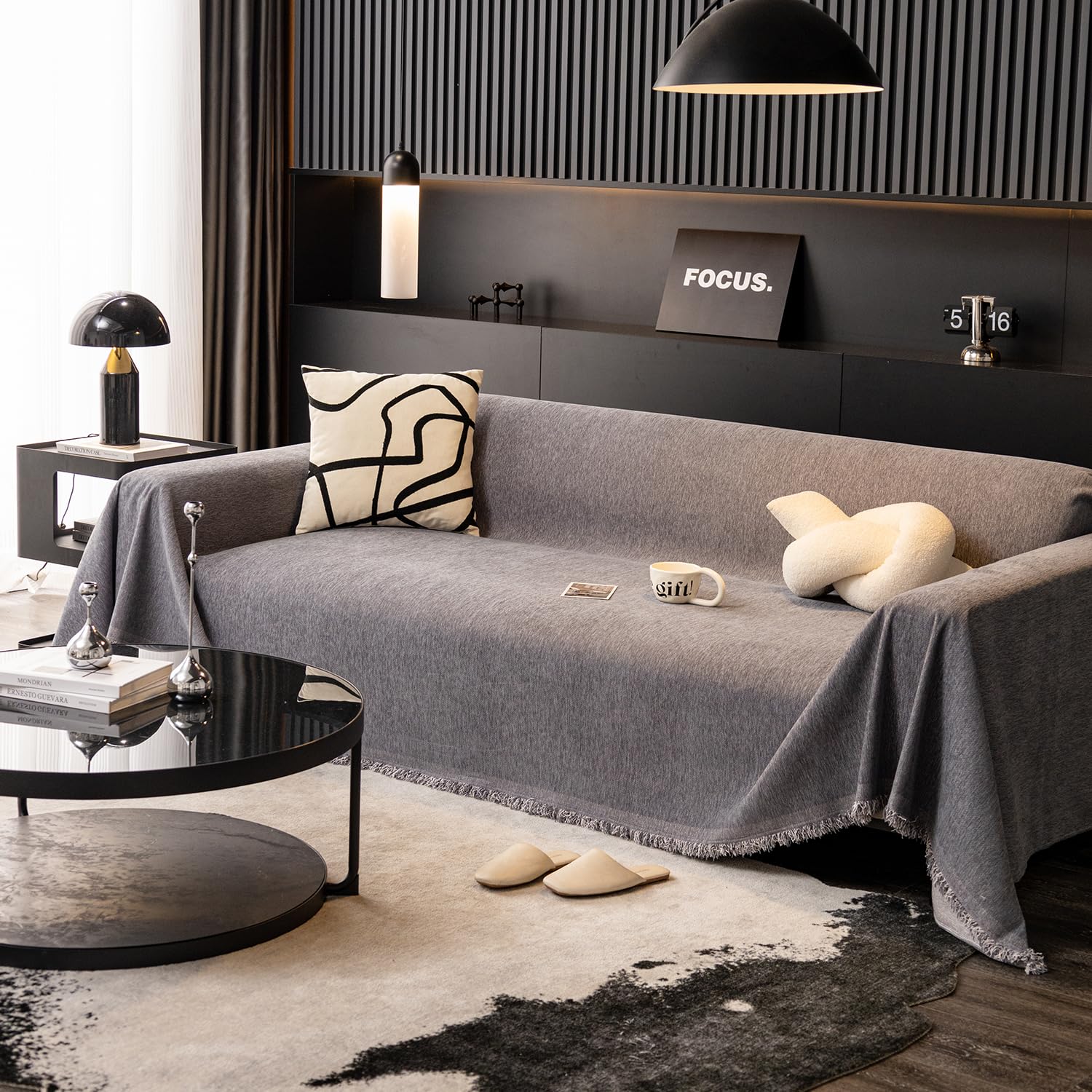 100% Waterproof Sofa Covers for Reclining Loveseat/Chair/Futon Couch Covers Protector Sofa SlipCover for Sectional Couches Decorative Modern Style for Living Room with Tassel(71" x 91", Gray)