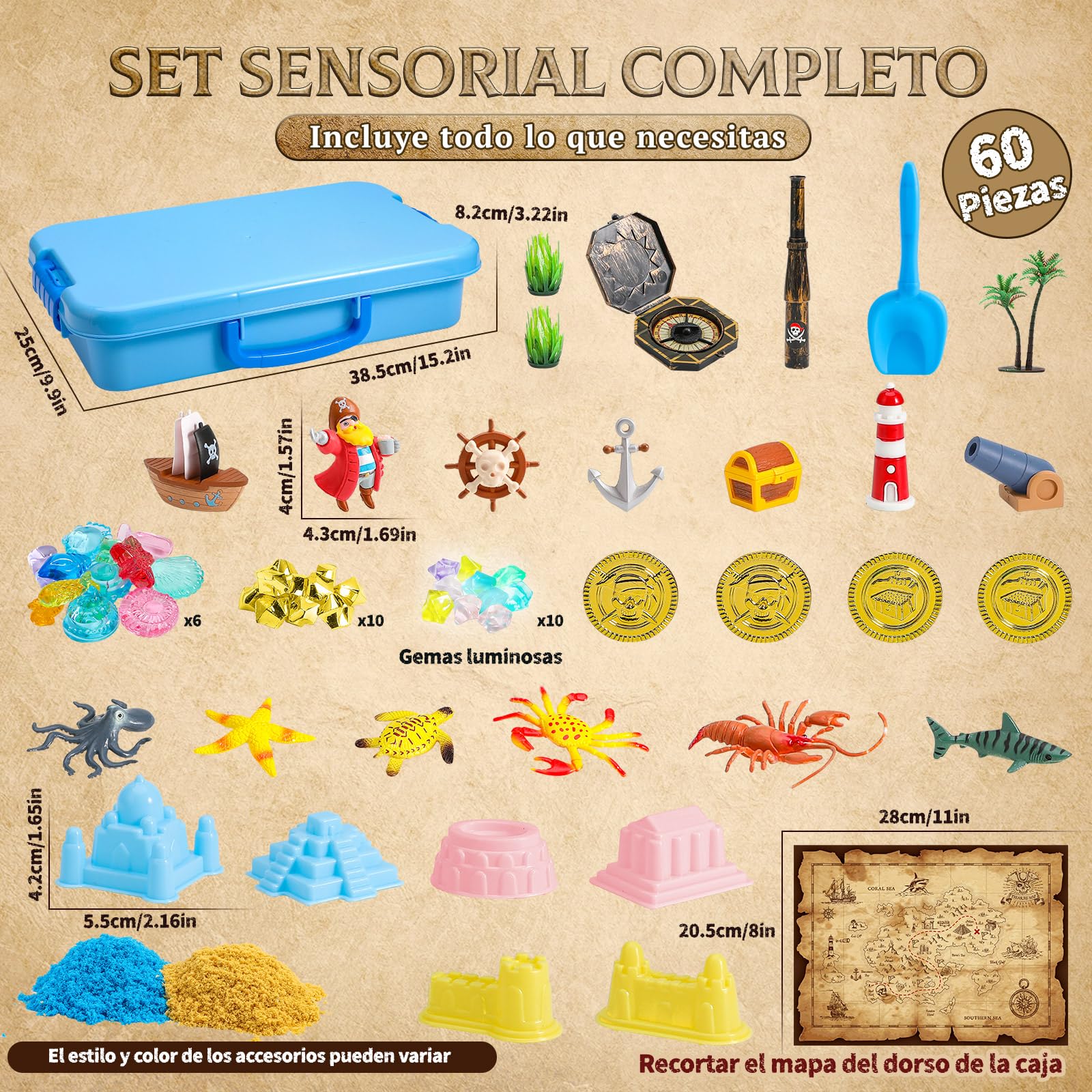KNASON Pirata Tesoro Cofre Arena Juguete Magica,Arena Toy con Accesorios Piratas,1 KG de Sand y Gemas que Brillan en la Oscuridad,Juguetes Sensoriales Arenas para Niños 3 4 5 6 Años