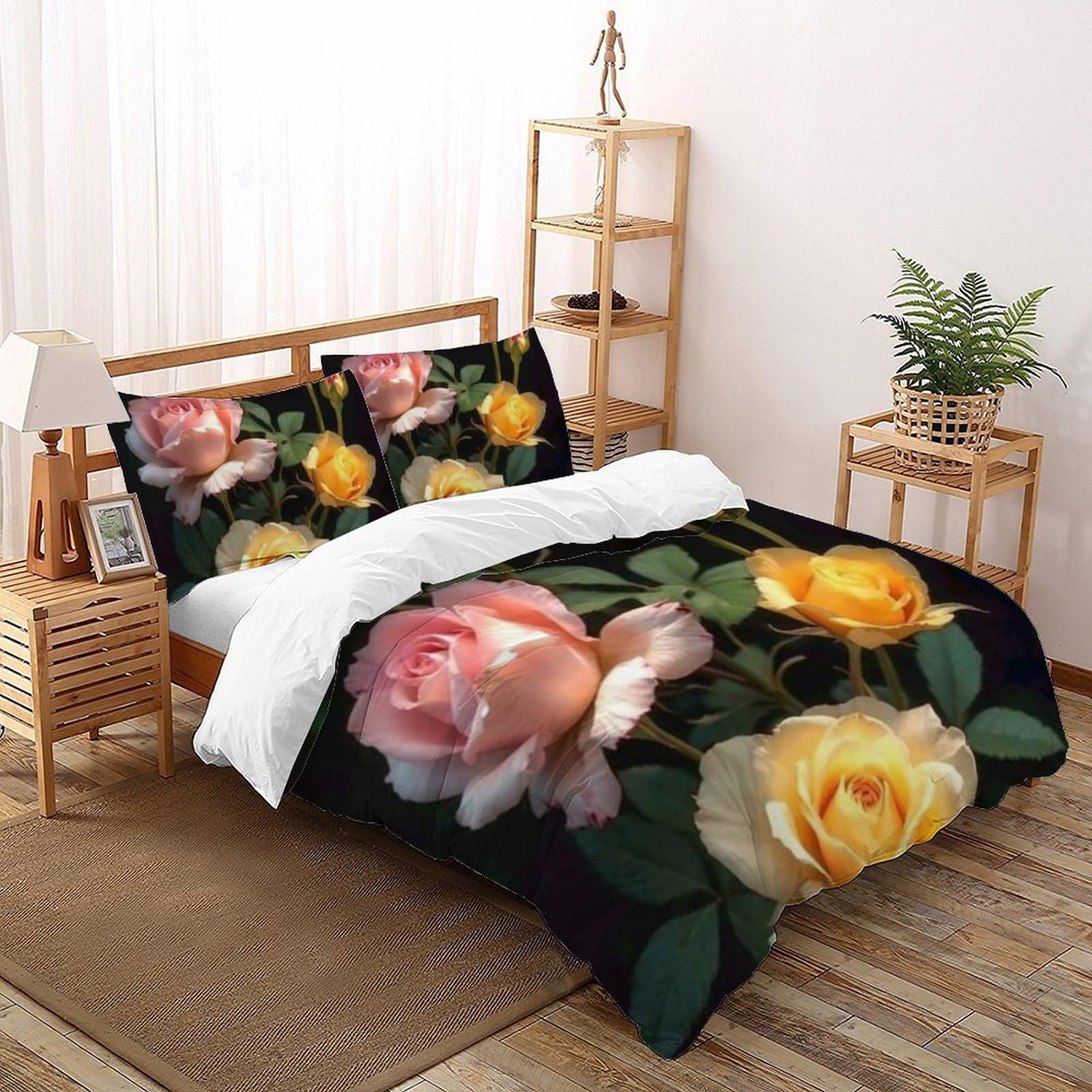 Housse de couette fermeture éclair imprimé plantes 260x220