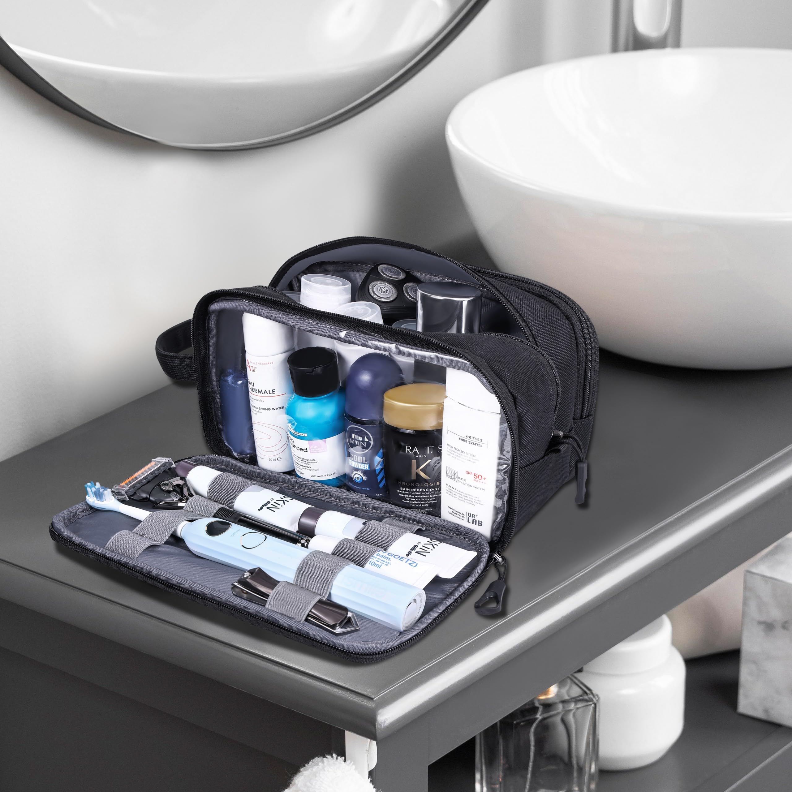 HILOMON Neceser de viaje para hombre, con cremalleras YKK, bolsa de aseo táctica con compartimentos, bolsa de baño impermeable, bolsa de higiene, bolsa de cosméticos para hombres, Negro -,