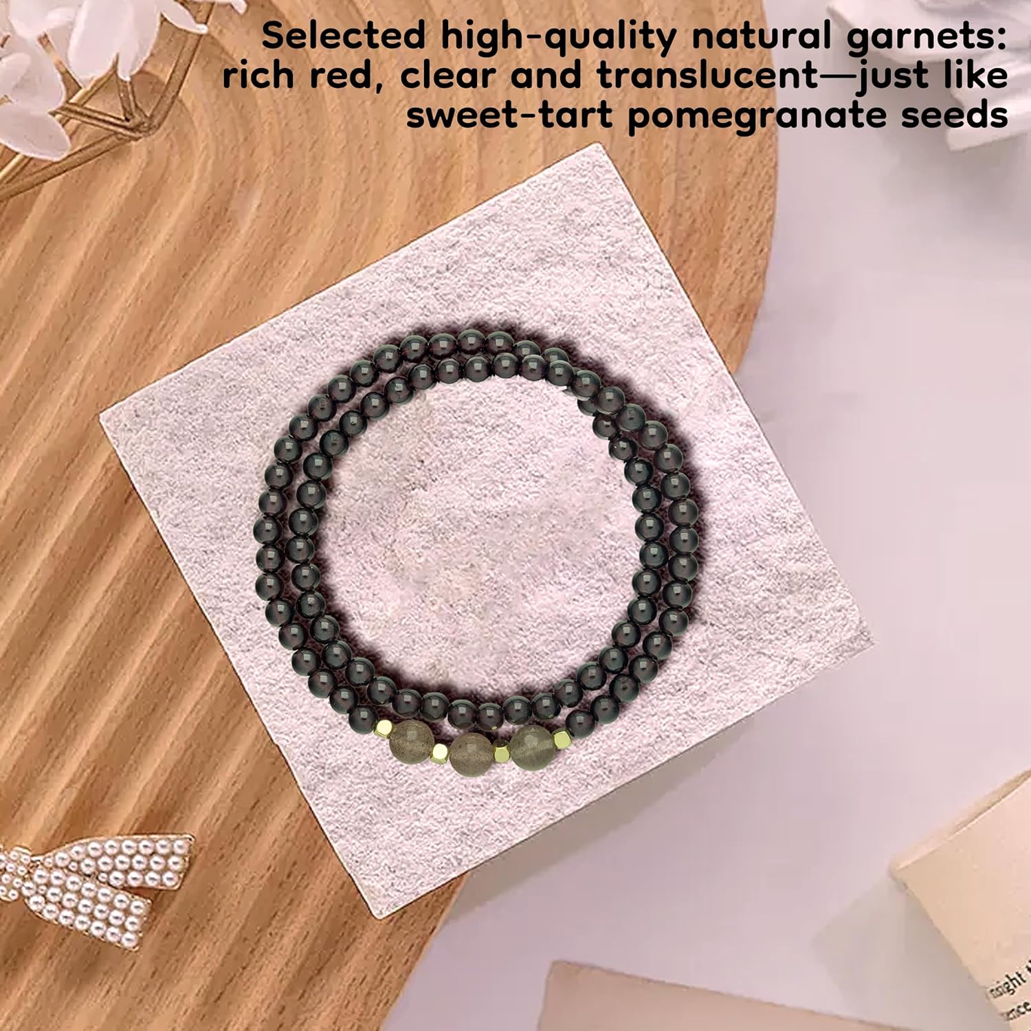 Garnet Bracelet for Women – Red Garnet Jewelry, Healing Crystal Bracelet, Handmade Gemstone Jewelry, Symbol of Love, Happiness & Harmony (Garnet & Strawberry Quartz Multi-Strand) - Image 3