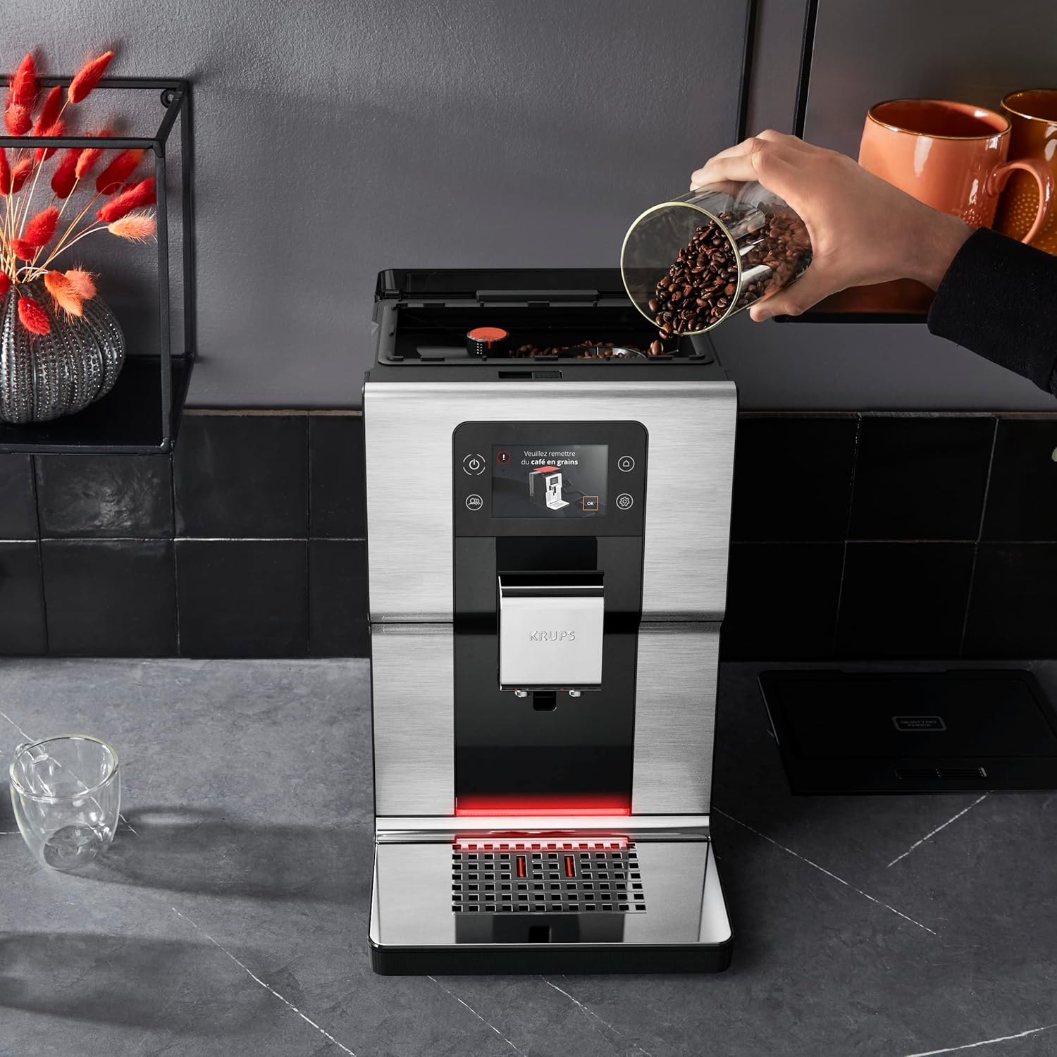 Krups Intuition Experience EA876D - Caffettiera super automatica, touchscreen a colori, macchina da caffè con indicatori luminosi, 17 bevande personalizzabili, ricette personalizzate, acciaio inox