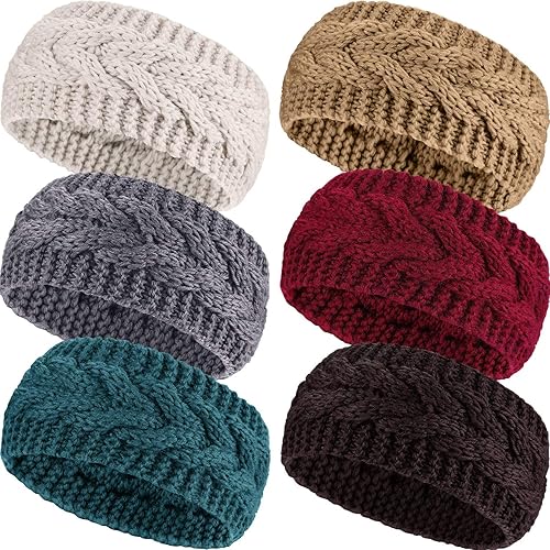 Pangda 6 Pieces Women's Cable Knitted Headbands, Winter Chunky Ear