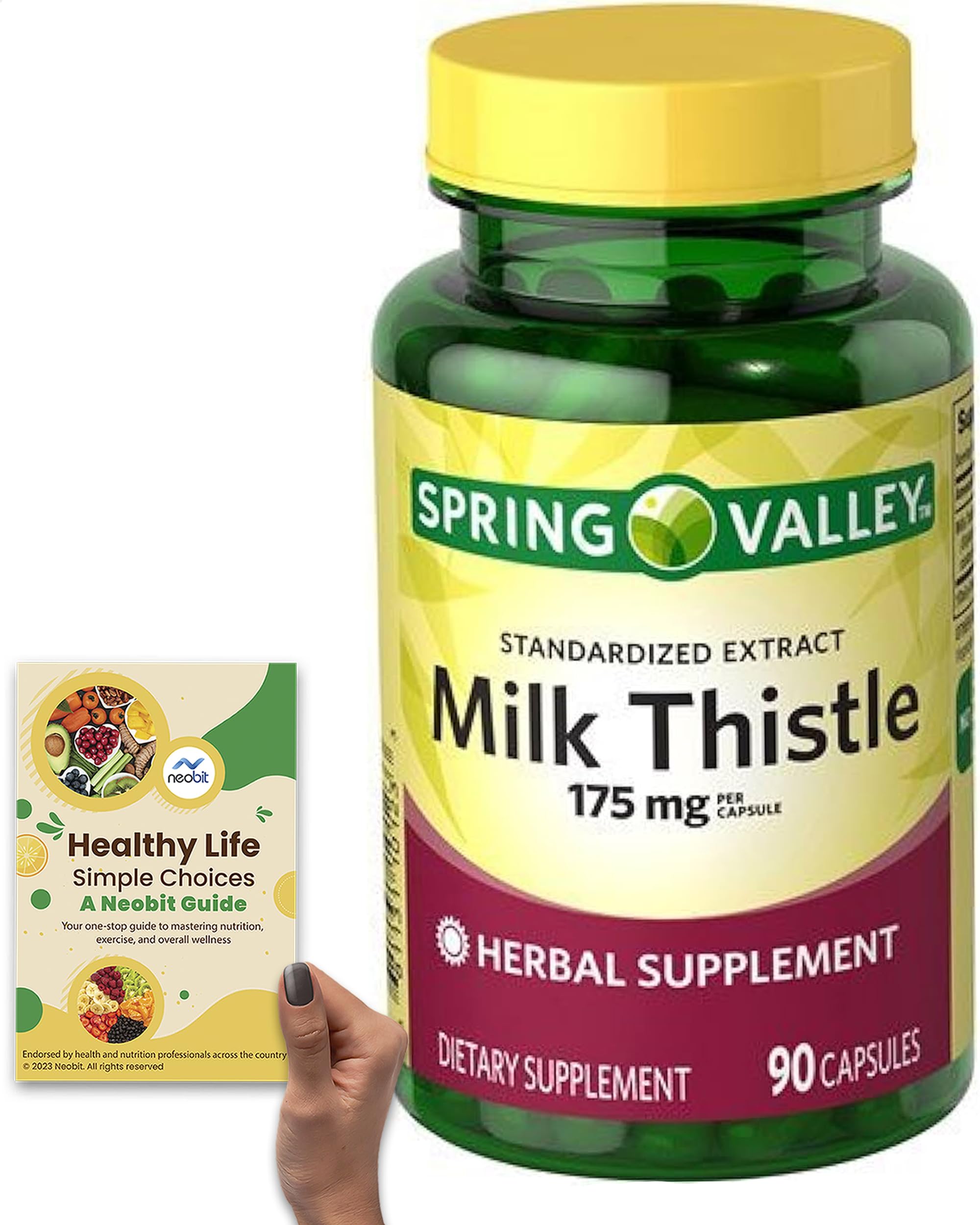 Spring Valley Standardized Extract Milk Thistle Capsules, 175 mg, 90 Count - Dietary Supplement - Bundle with 'Healthy Life, Simple Choices' Guide (2 Items)