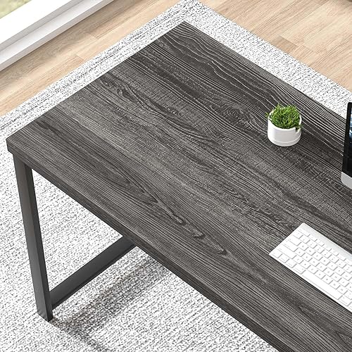 Miniatura 4 de FOLUBAN Escritorio para computadora de 47 pulgadas con estantes de almacenamiento, escritorio moderno de oficina en casa, escritorio de estudio