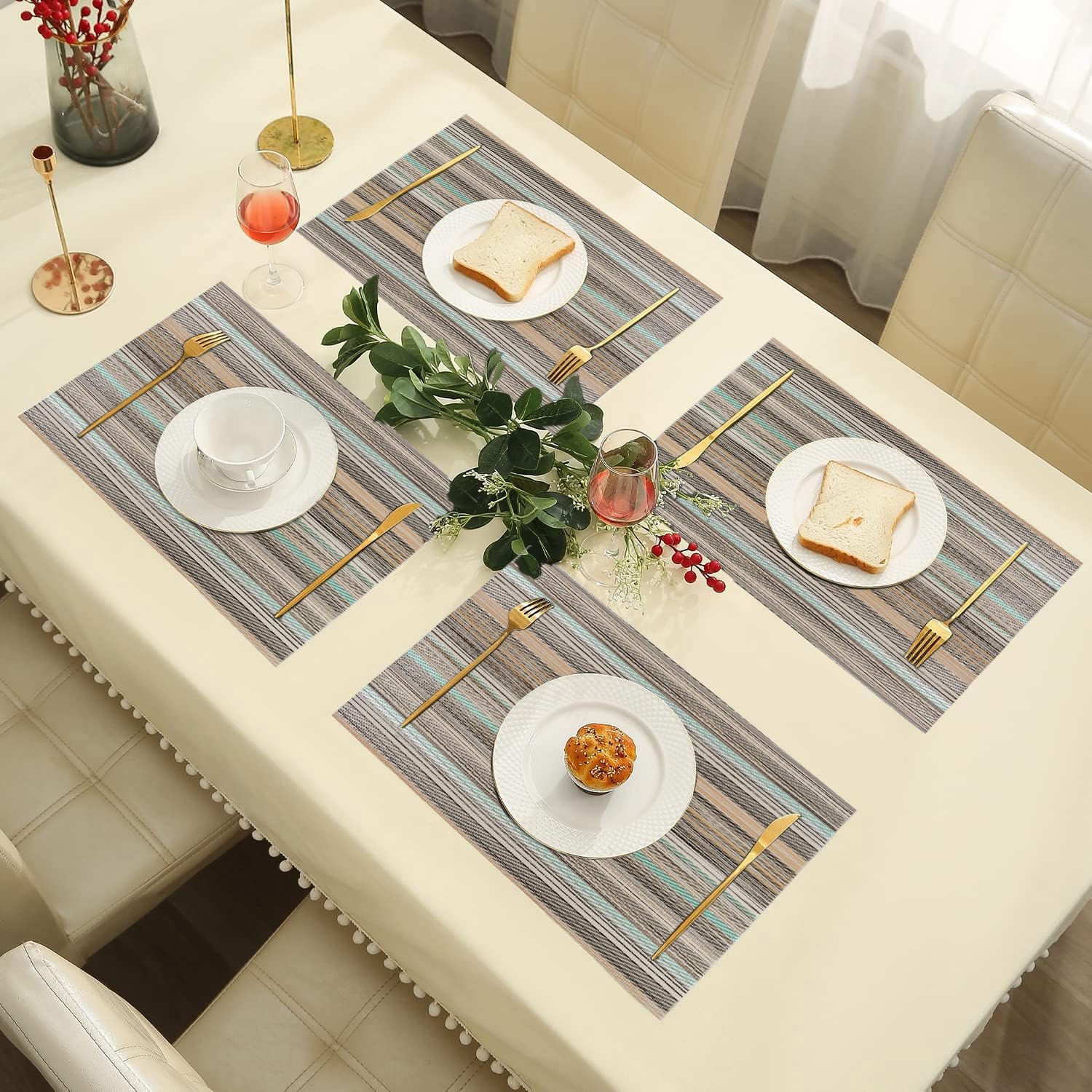 IPEA Tischsets Abwaschbar 45 x 30 cm - 6er Set - Für Abendessen, Mittagessen, Frühstück - Hitzebeständig, rutschfest, Schmutzabweisend für Küchentisch und Wohnzimmer - Platzsets Abwischbar - Beige