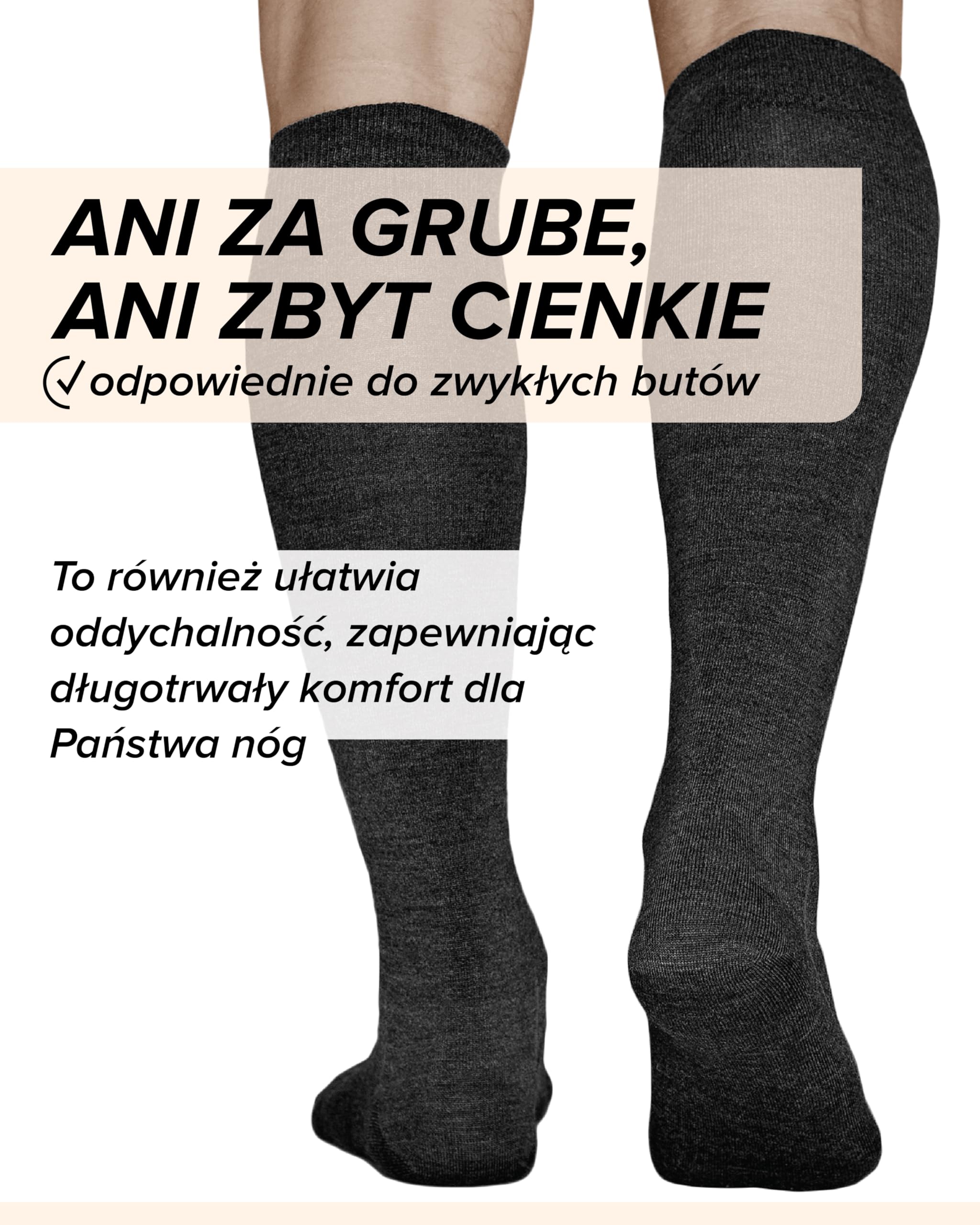 VITSOCKS Podkolanówki z WEŁNY MERINO 80% Męskie Ciepłe na Zimę Wysokie Skarpetki do Kolan