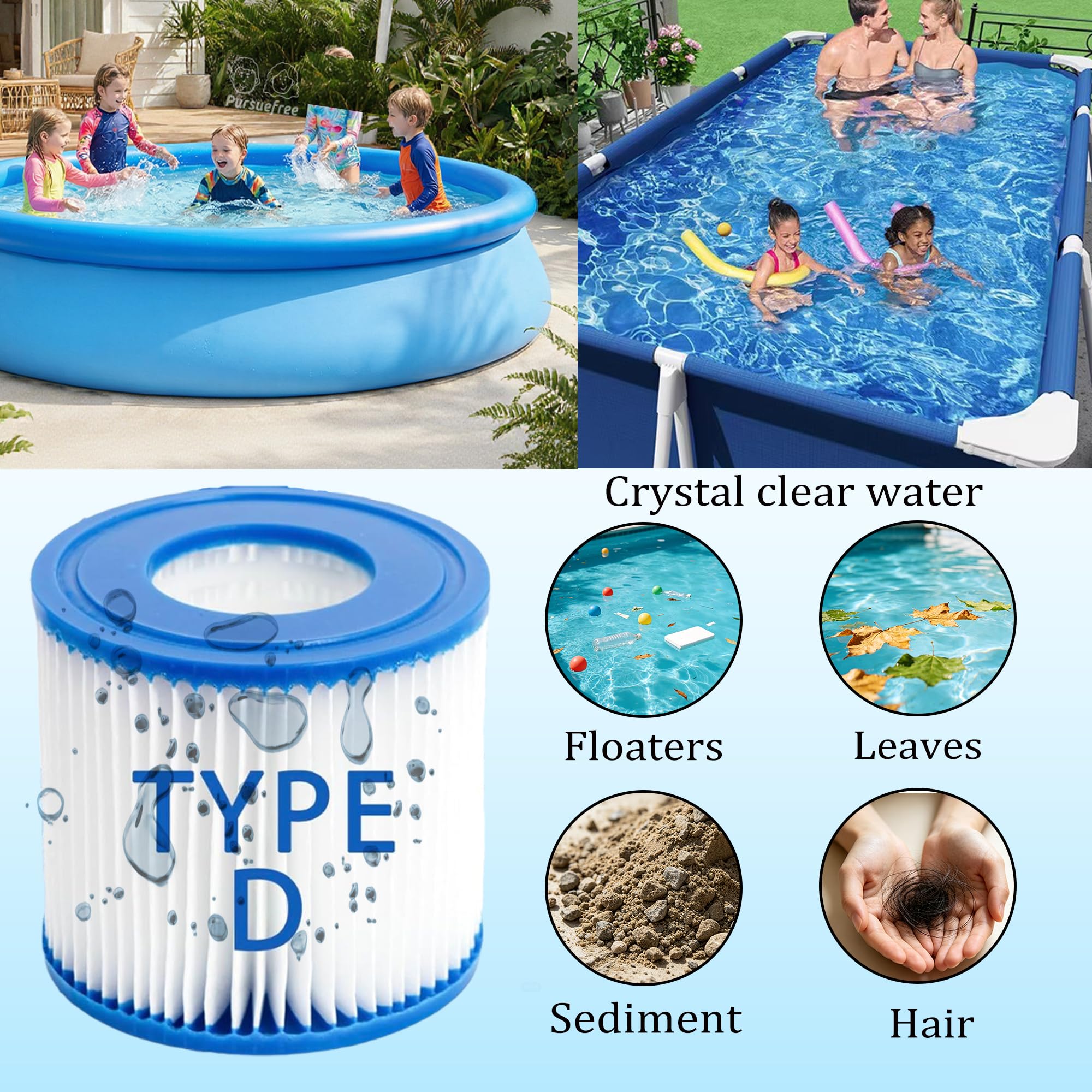 Confezione da 4 cartucce filtro per piscina tipo D, cartuccia filtro di ricambio per pompa filtro per piscina da 300 galloni Easy Set fuori terra
