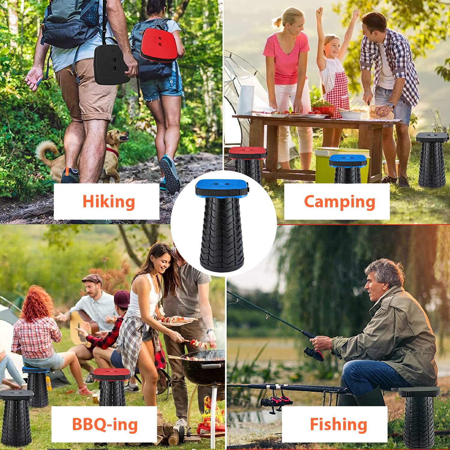 Outward Gear Tragbares zusammenklappbares Hocker-Set – großer quadratischer Klapphocker + dickes Sitzkissen – tolles Vorteilspack für Camping, Reisen, Picknick