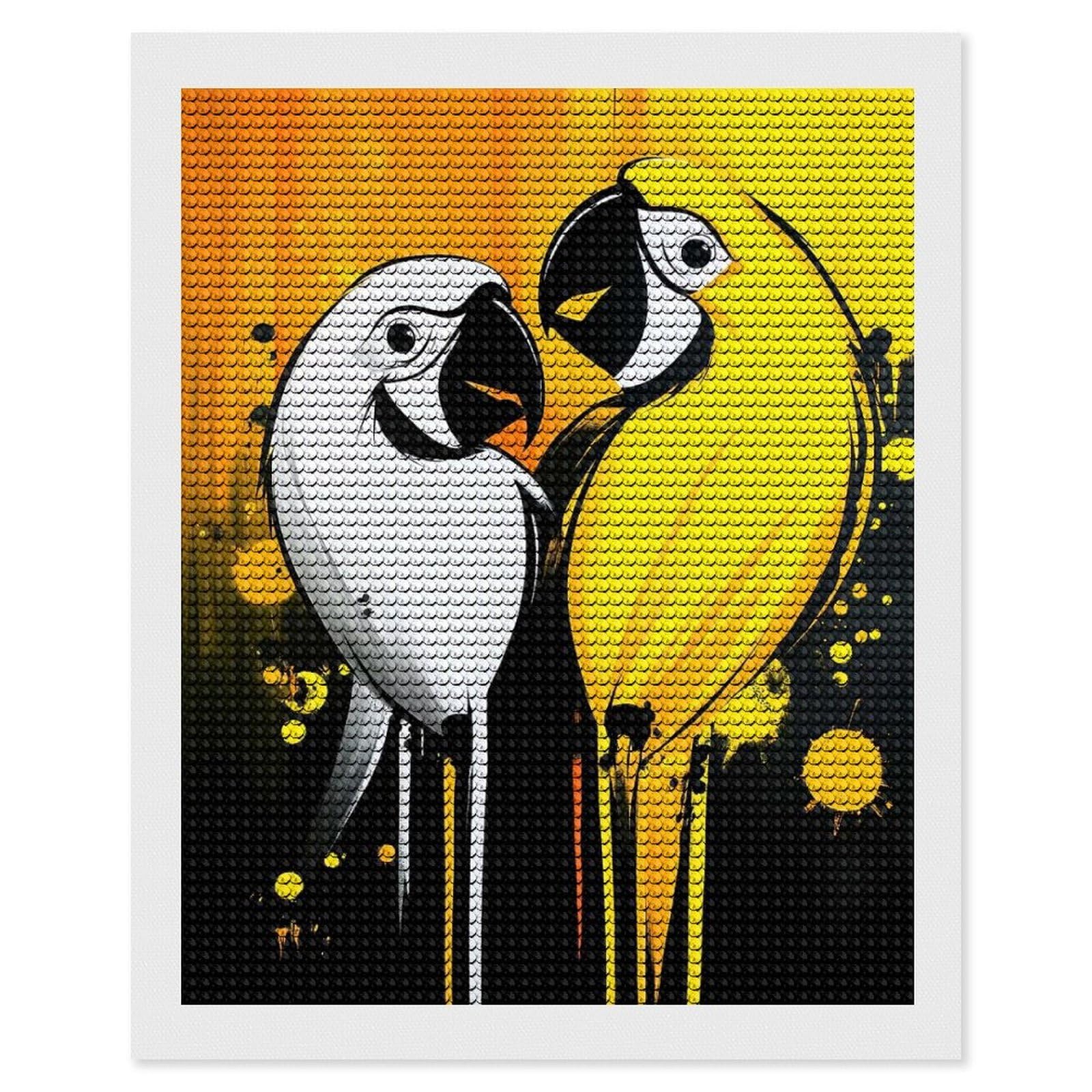 Junmoney Yellow and White Parrots Diamond Art Kit 16"x20", Creative Leisure Activity, Complete Accessories, Vintage Style Decor, for Women