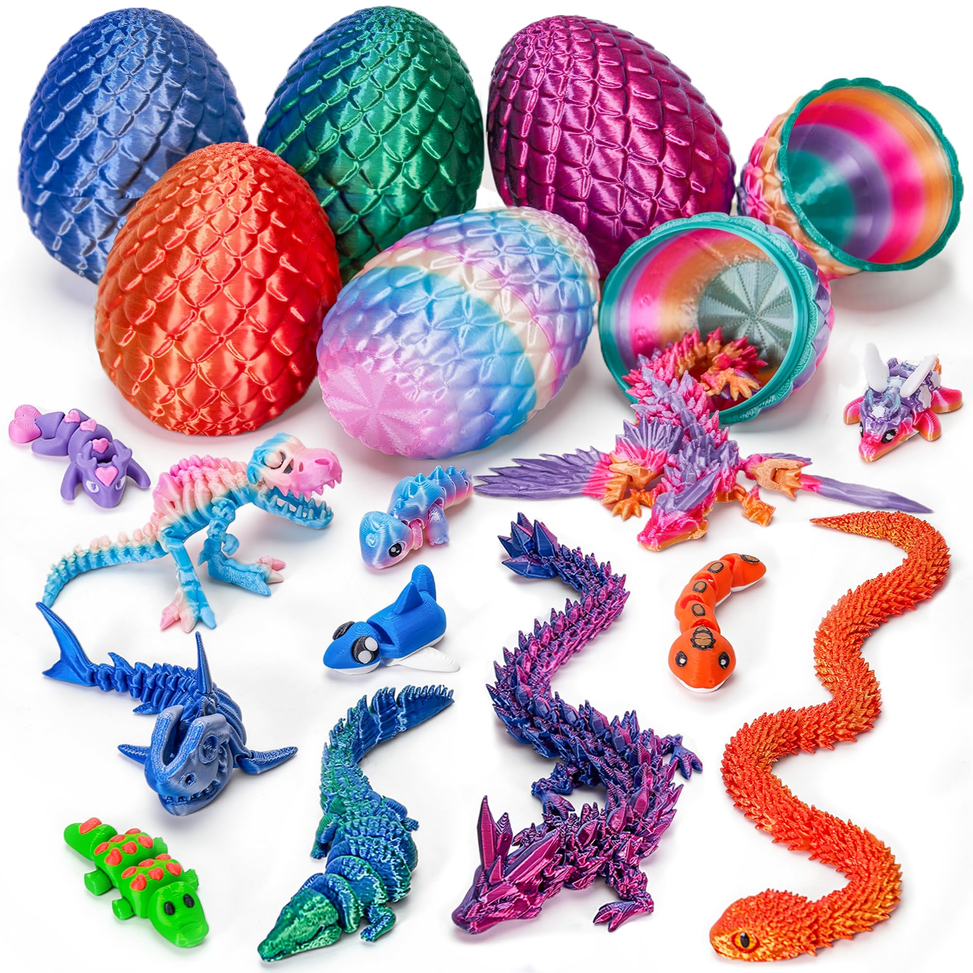 TBOLINE 12PCS Parent-Child 3D Printed Animals Toys, Prefilled Easter Eggs Basket Stuffers, 6 Set 3D Printed Wiglets Toys with Mini Animals Inside,