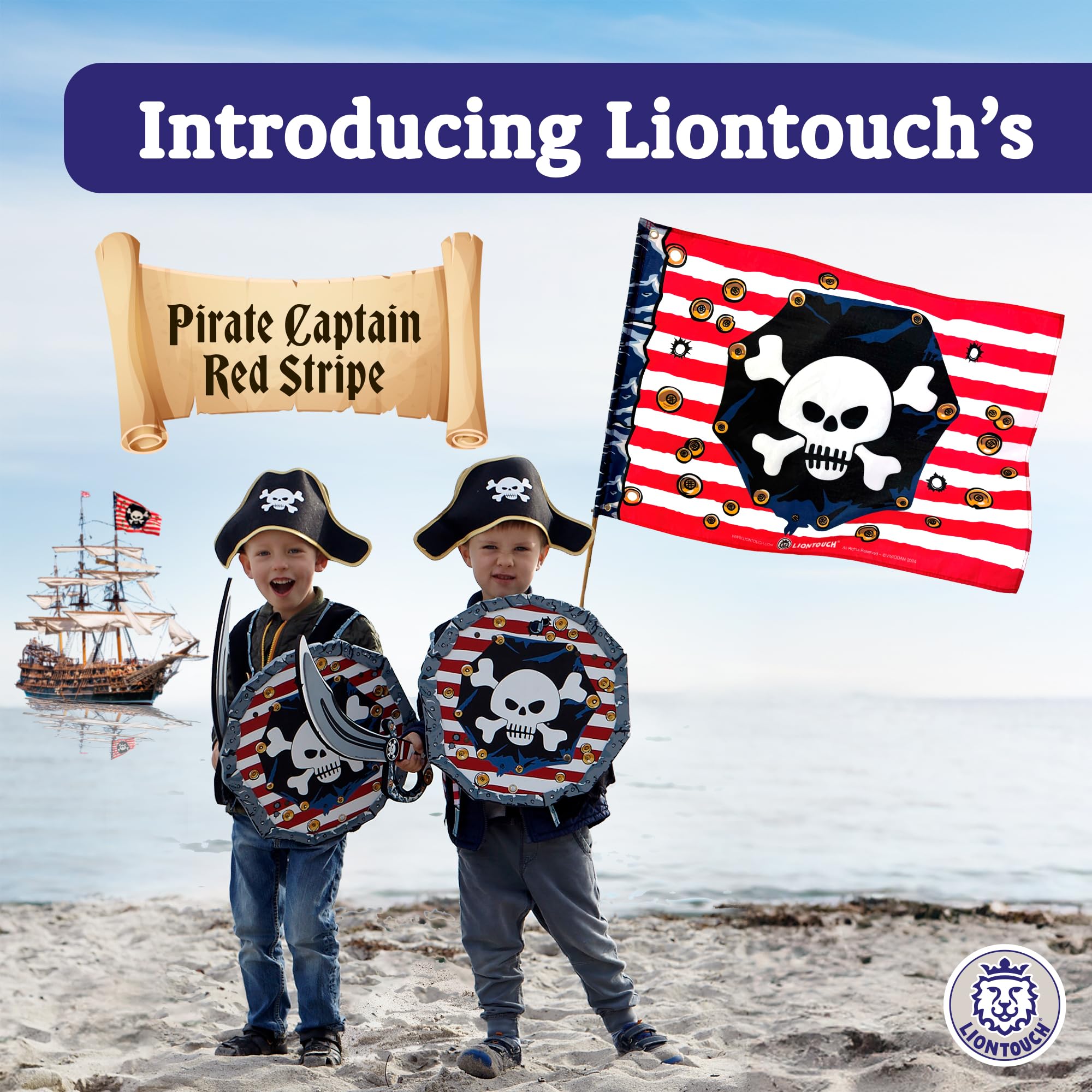 Liontouch Pirate Flag - Captain Red Stripe - 100 x 70 cm, Red/White - Image 2